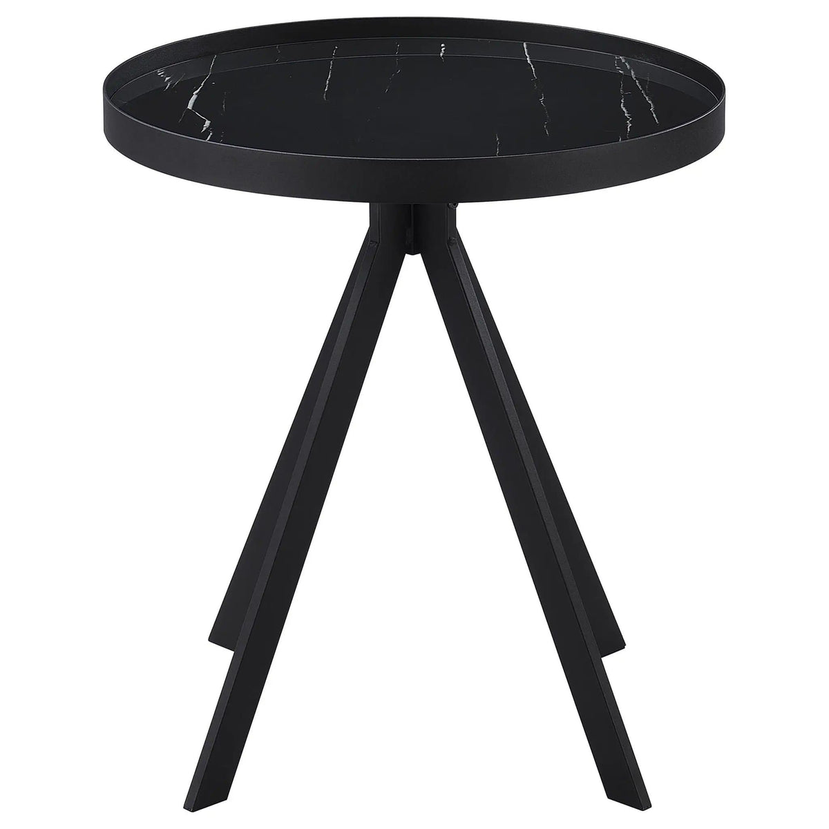Briggs Round Marble Printed Glass Top End Table | 21.5 x 21.5 x 24 in | Marble & Tempered Glass | Black