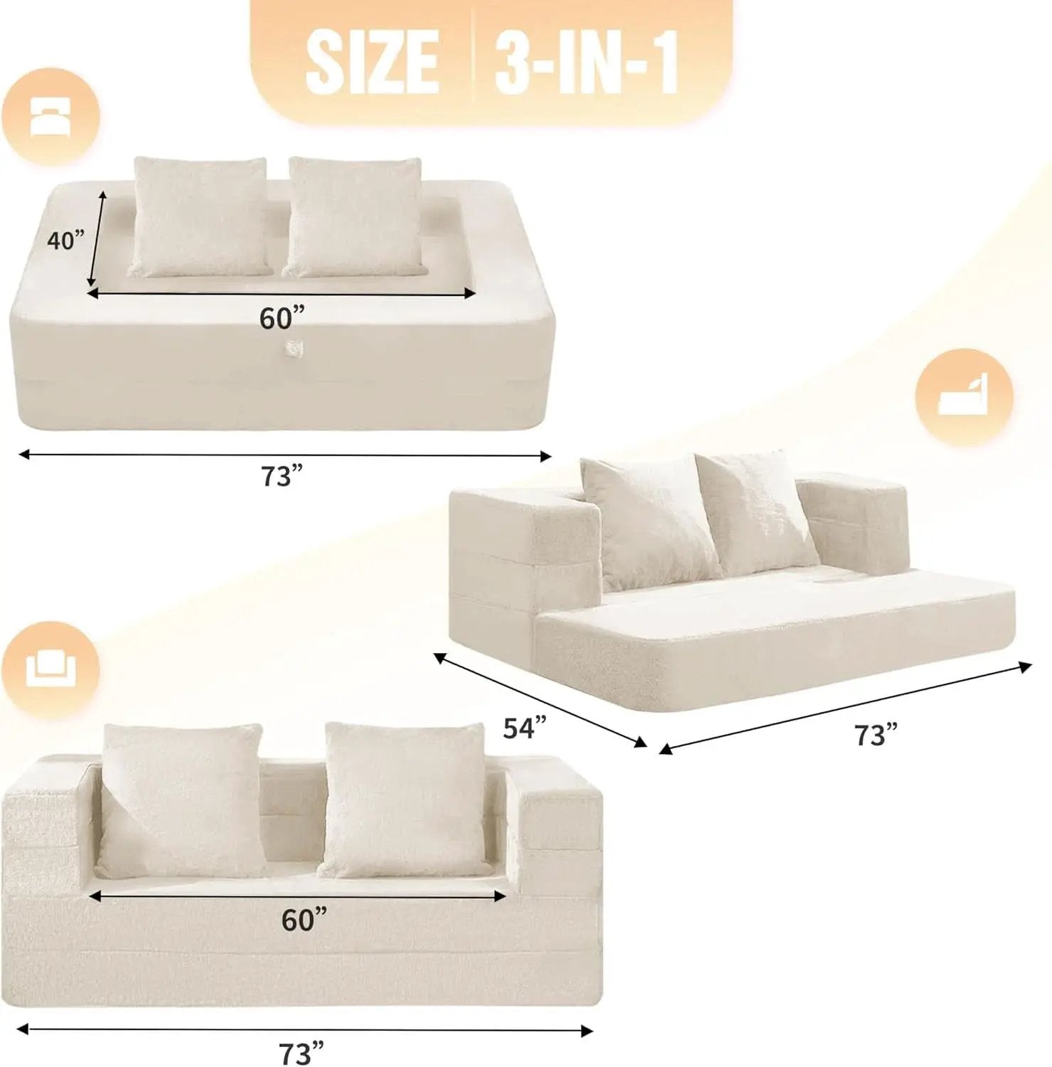 Milky White Large 3 In 1 Folding Bean Bag Couch Faux Fur from PriceLows™
