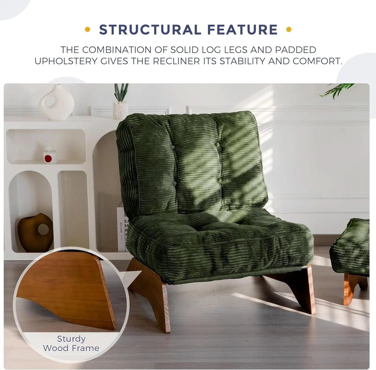 Green Adjustable Backrest Accent Chair With Ottoman from PriceLows™