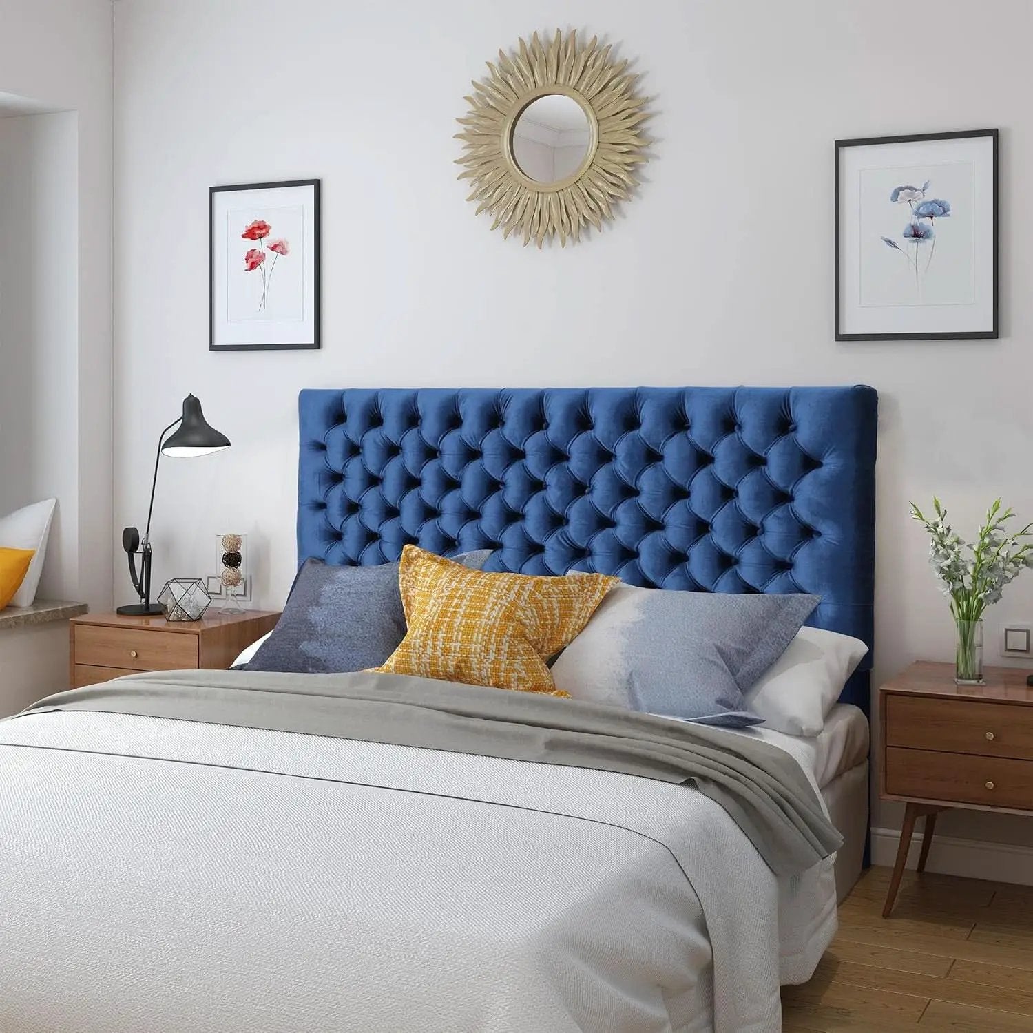 Modern Upholstered Headboard with Adjustable Height and Buttons from PriceLows™