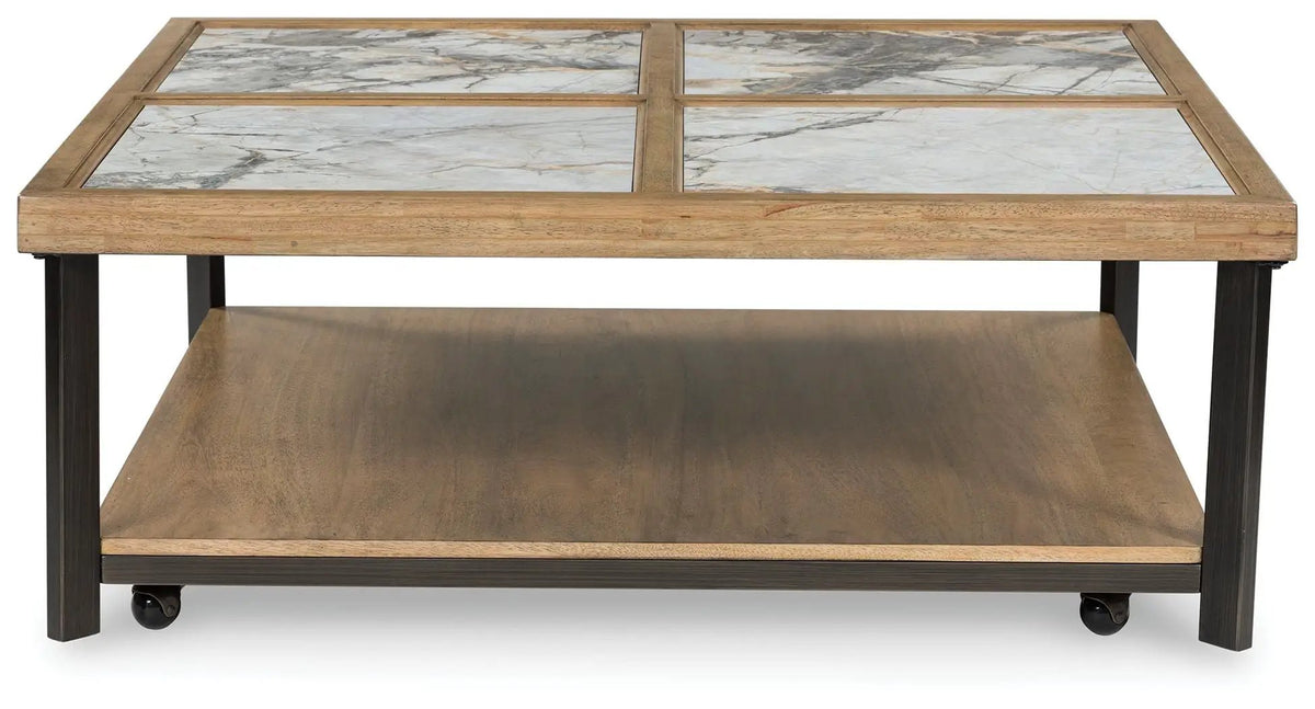 Montia Square Cocktail Table | 48 Inch Square | Sintered Stone Top | Mango Veneer
