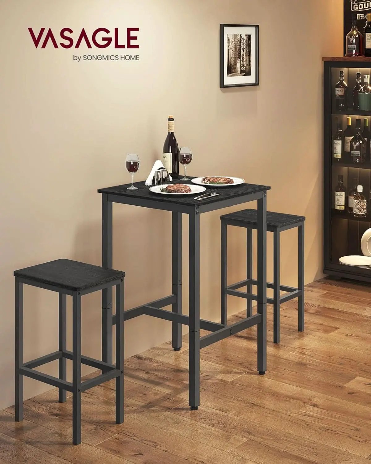 Bar Table 23.6Inch Ebony Black Industrial Grade Durable from PriceLows™