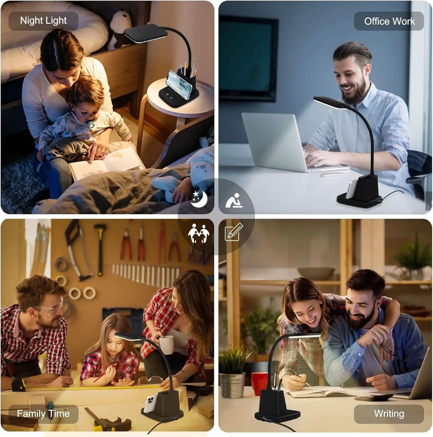 LED Desk Lamp With Wireless Charger Black For Home Office from PriceLows™