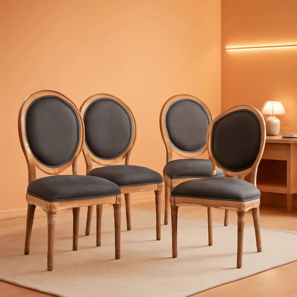French Country Dining Chairs Set of 4 Oak Wood Round Back from PriceLows™