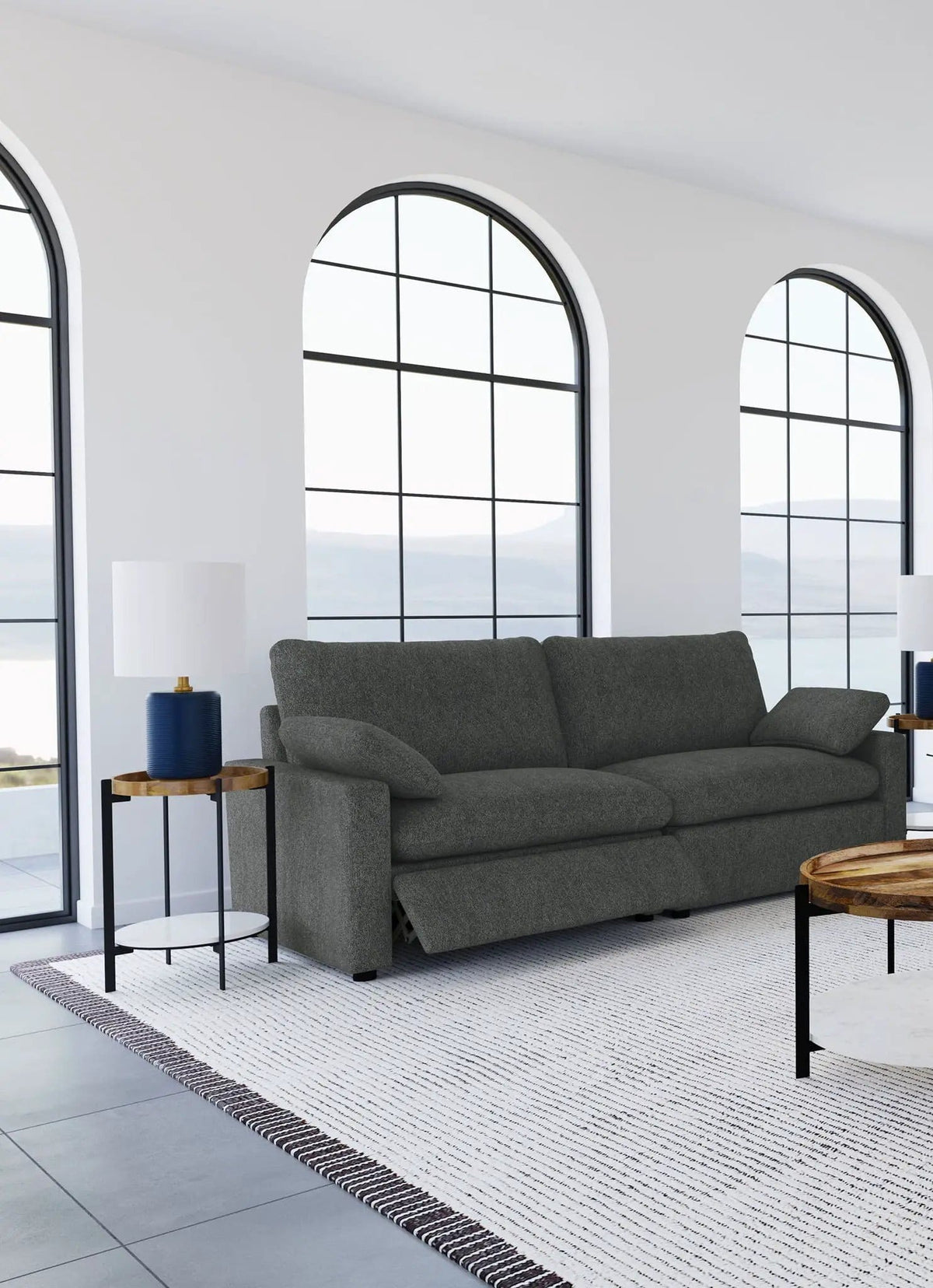 Collins Modular Power Loveseat Dark | 86 x 40 x 38 in | Engineered Wood & Fabric | Grey