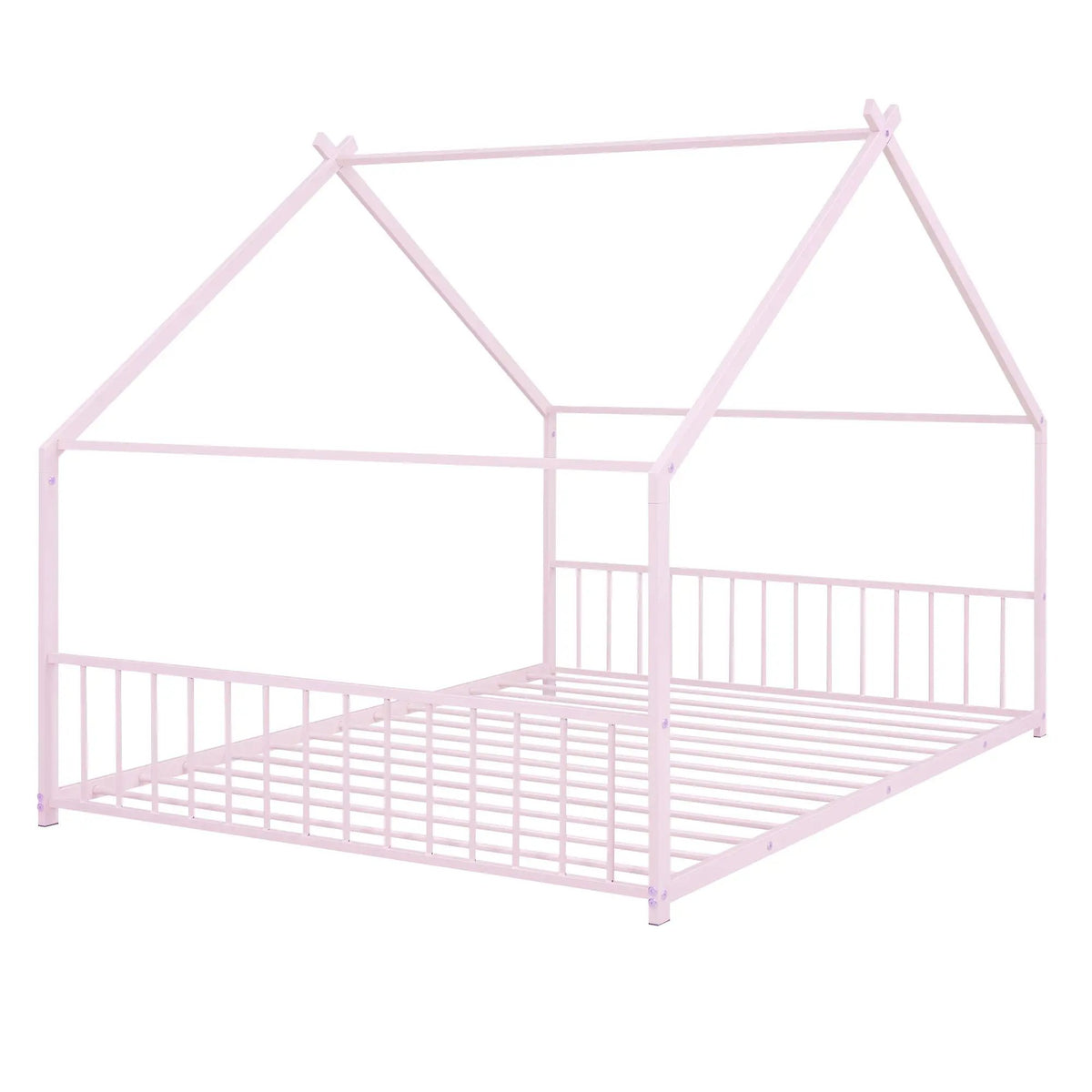 Metal House Bed | Roof Design | Semi-Enclosed Play Space | Contemporary Neutral Finish