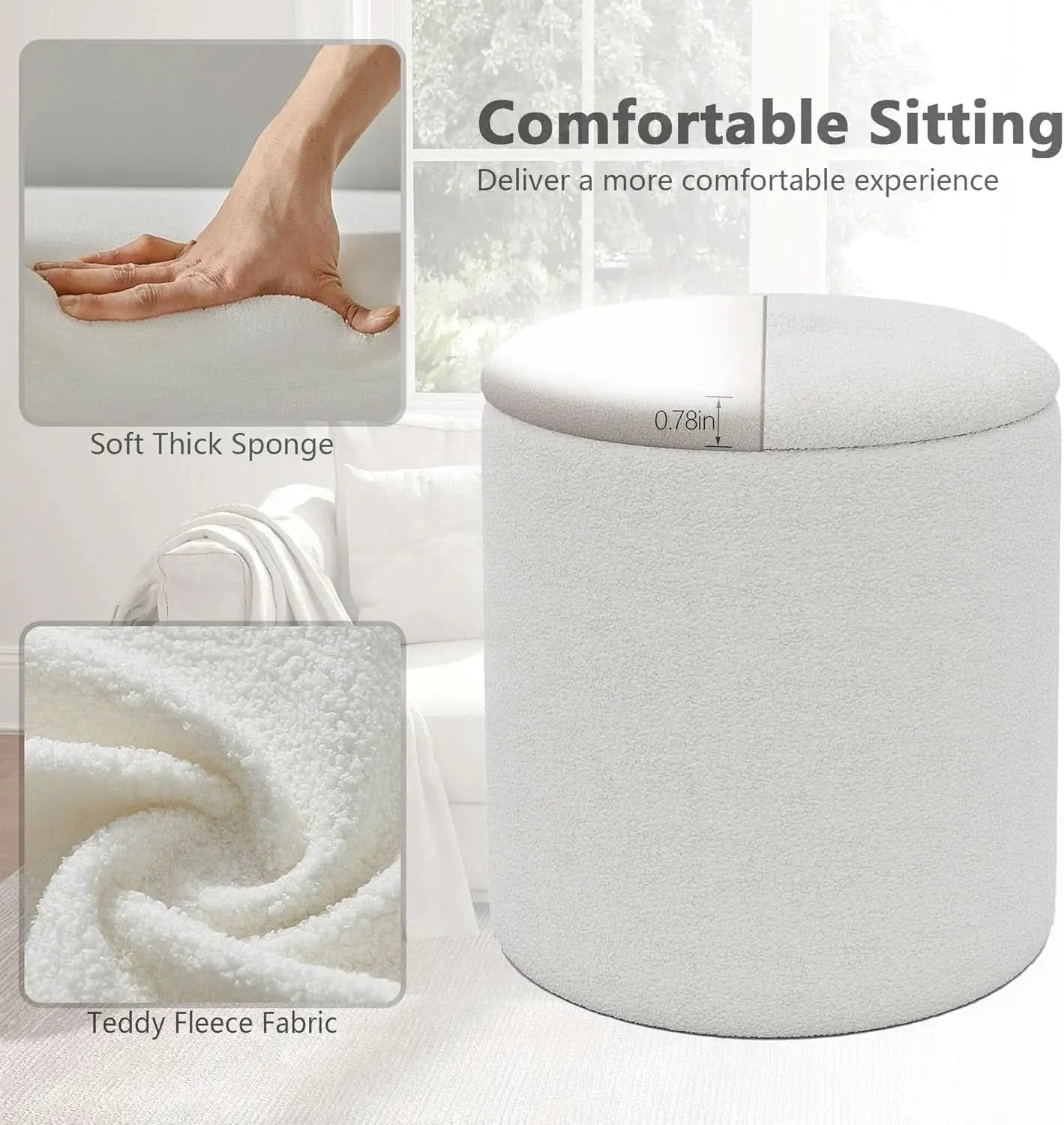 White Storage Ottoman Pouf With Hidden Compartment from PriceLows™