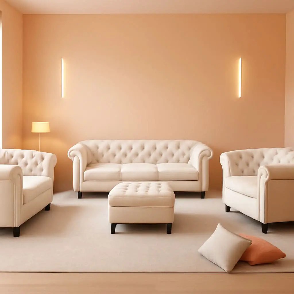 Beige Velvet Sectional Sofa Set With Button Tufting from PriceLows™