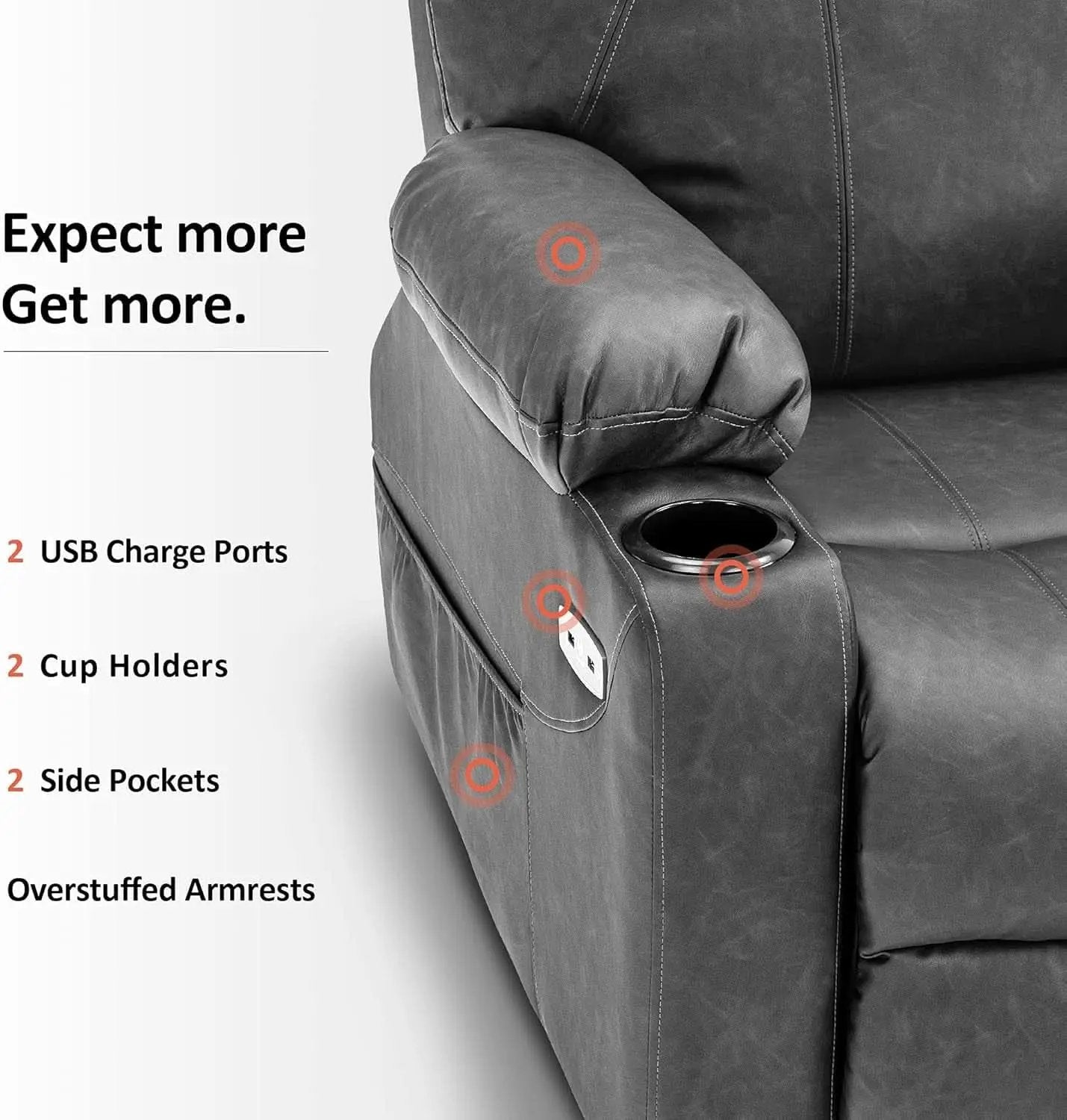 Electric Power Lift Recliner Chair With Massage And Heat Grey Medium from PriceLows™