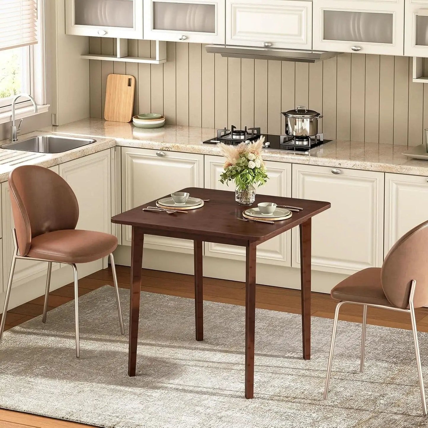 Brown Bamboo Square Dining Table 27.6 Inch For Small Spaces Easy Assembly from PriceLows™