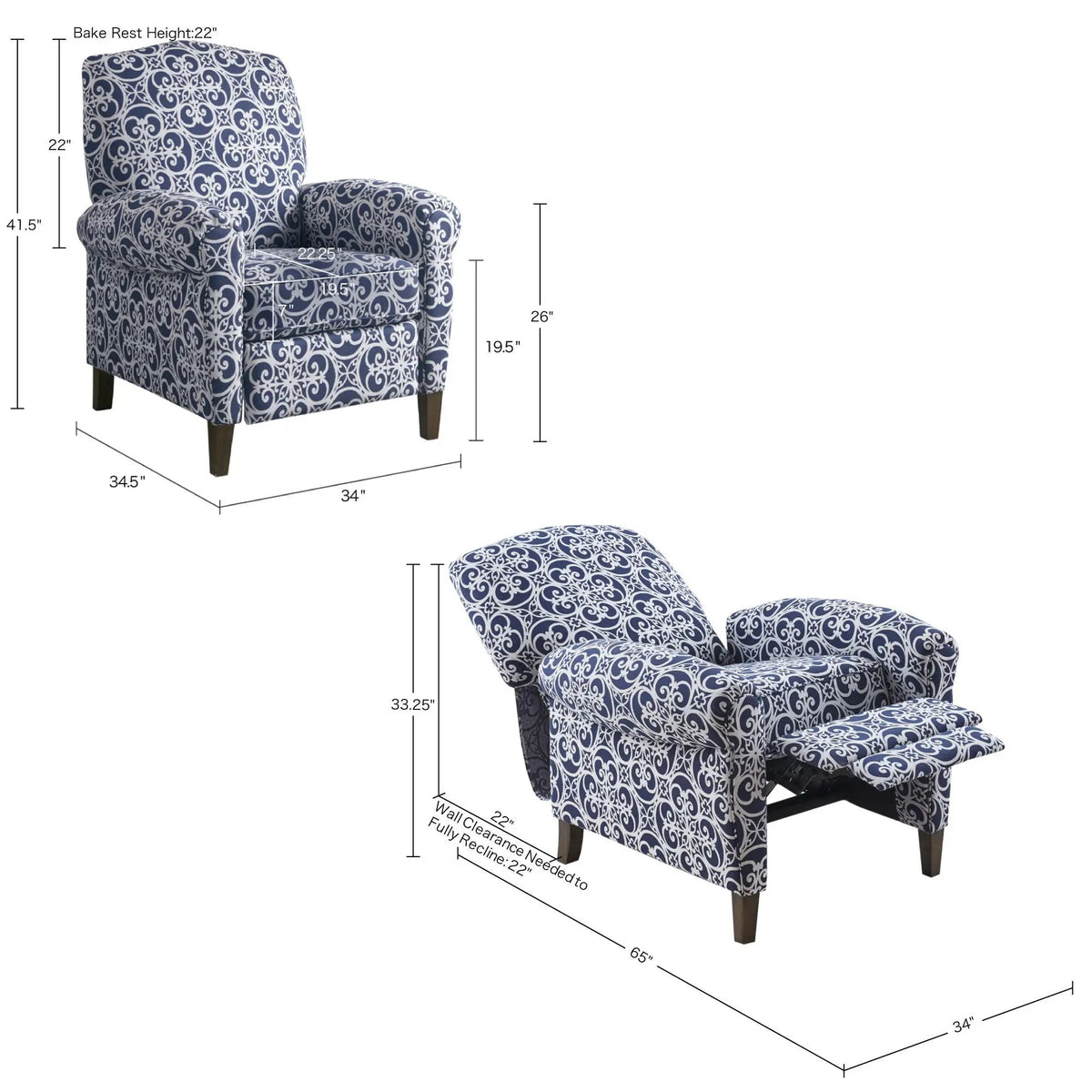 Kirby Transitional Push Back Recliner Chair | 300 Lb Capacity | High-Density Foam | No Tools Assembly