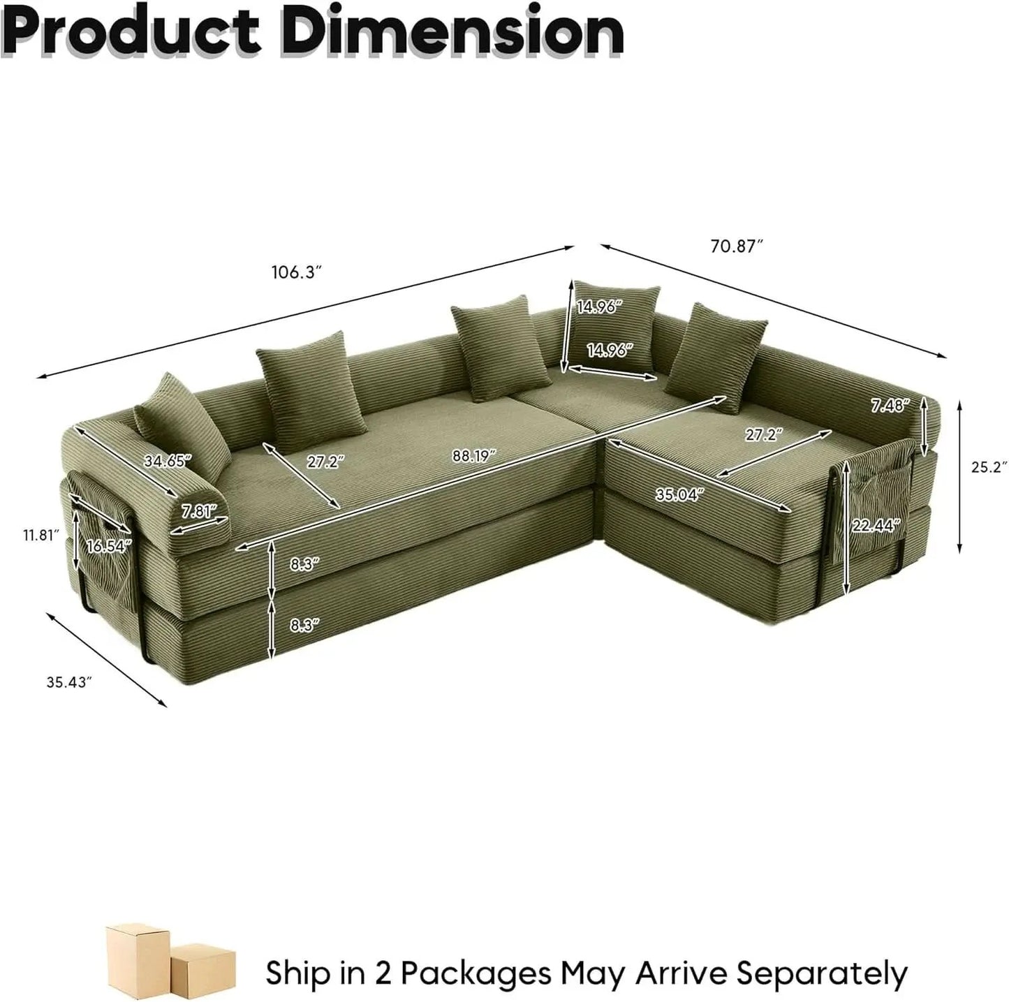 Olive Green Corduroy Premium Modular Sleeper SofaBed from PriceLows™
