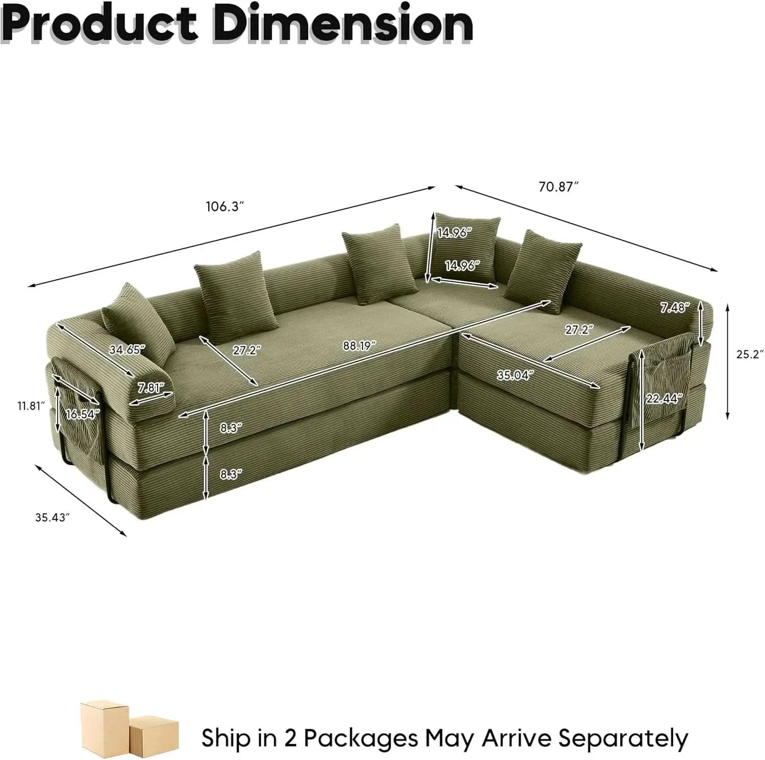 Olive Green Corduroy Premium Modular Sleeper SofaBed from PriceLows™