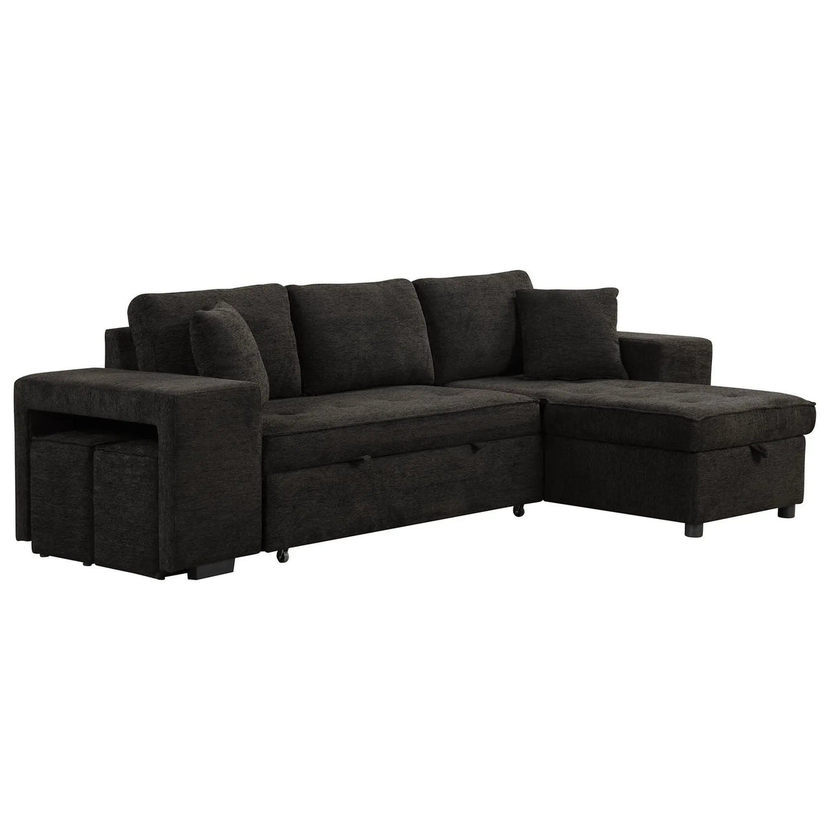 Modern L-Shape 3 Seat Reversible Sectional Couch, Pull Out Sleeper Sofa With Storage | 4 Pieces | Fabric | Living Room