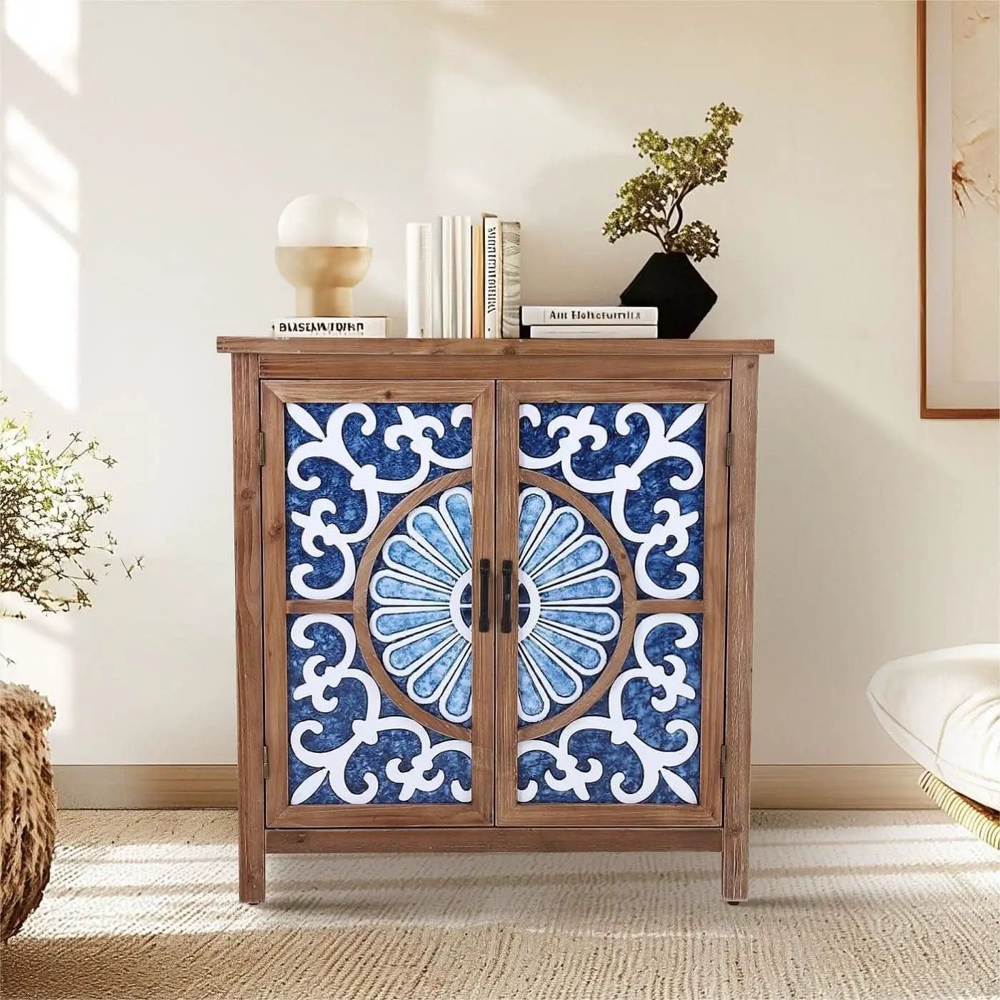 Blue Porcelain Front Accent Storage Cabinet With 2 Doors from PriceLows™
