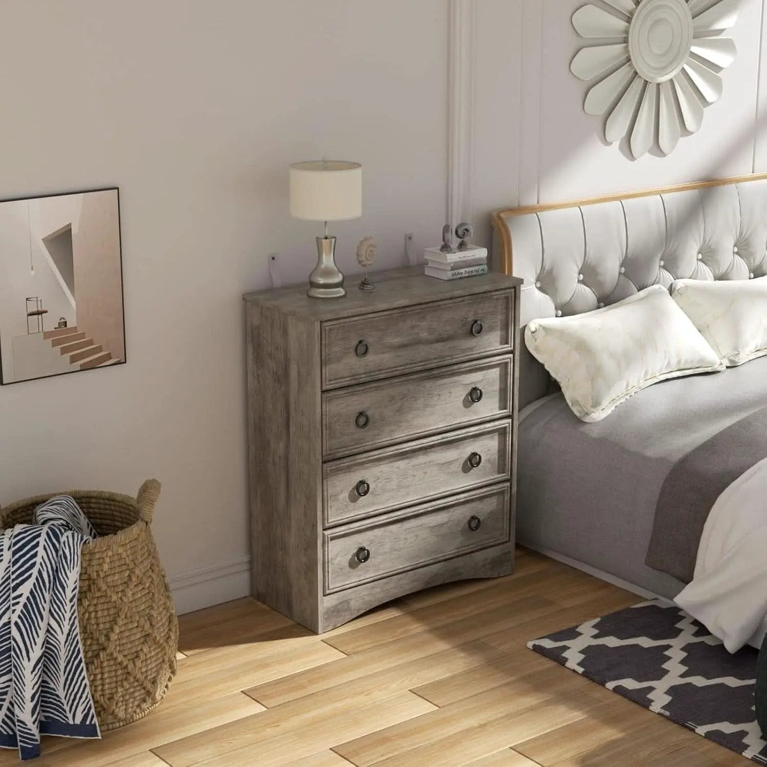 Gray 4 Drawer Dresser With ModernArchitectural Storage from PriceLows™