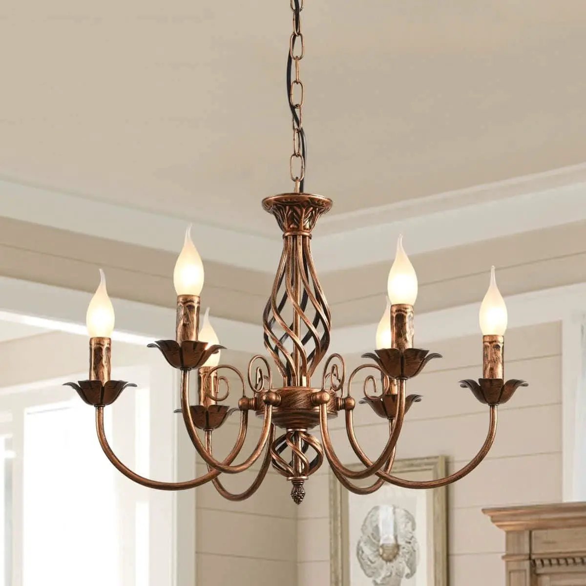 Bronze Rustic Farmhouse Chandelier Six Light Pendant from PriceLows™
