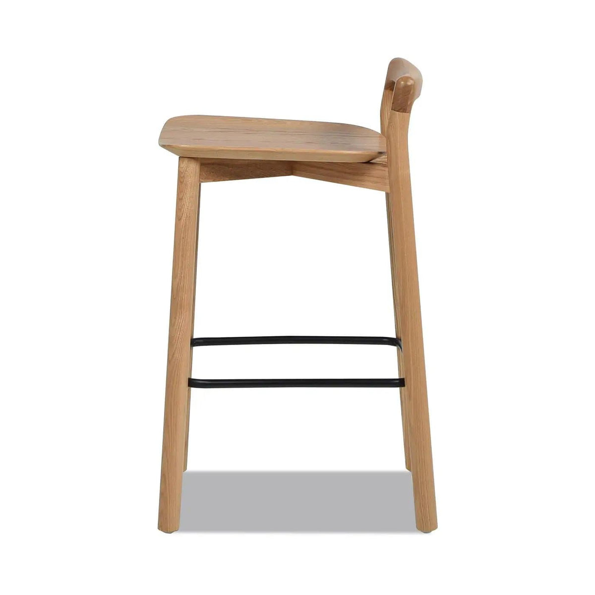Sven Modern Minimalist Low Back Counter Stool Counter Height (24"-27") | 18 x 18.5 x 31 in | Iron & Wood | Natural Blonde Ash