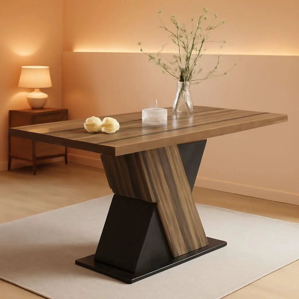 55 Inch Walnut Solid Industrial Dining Table Seats Six from PriceLows™