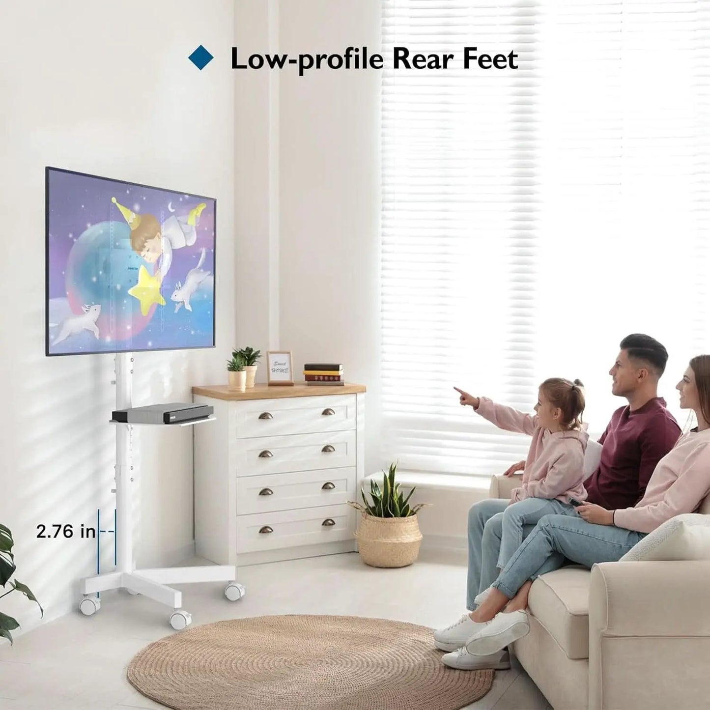 Mobile TV Stand For 23-60 Inch TVs Adjustable Height Locking Wheels White from PriceLows™