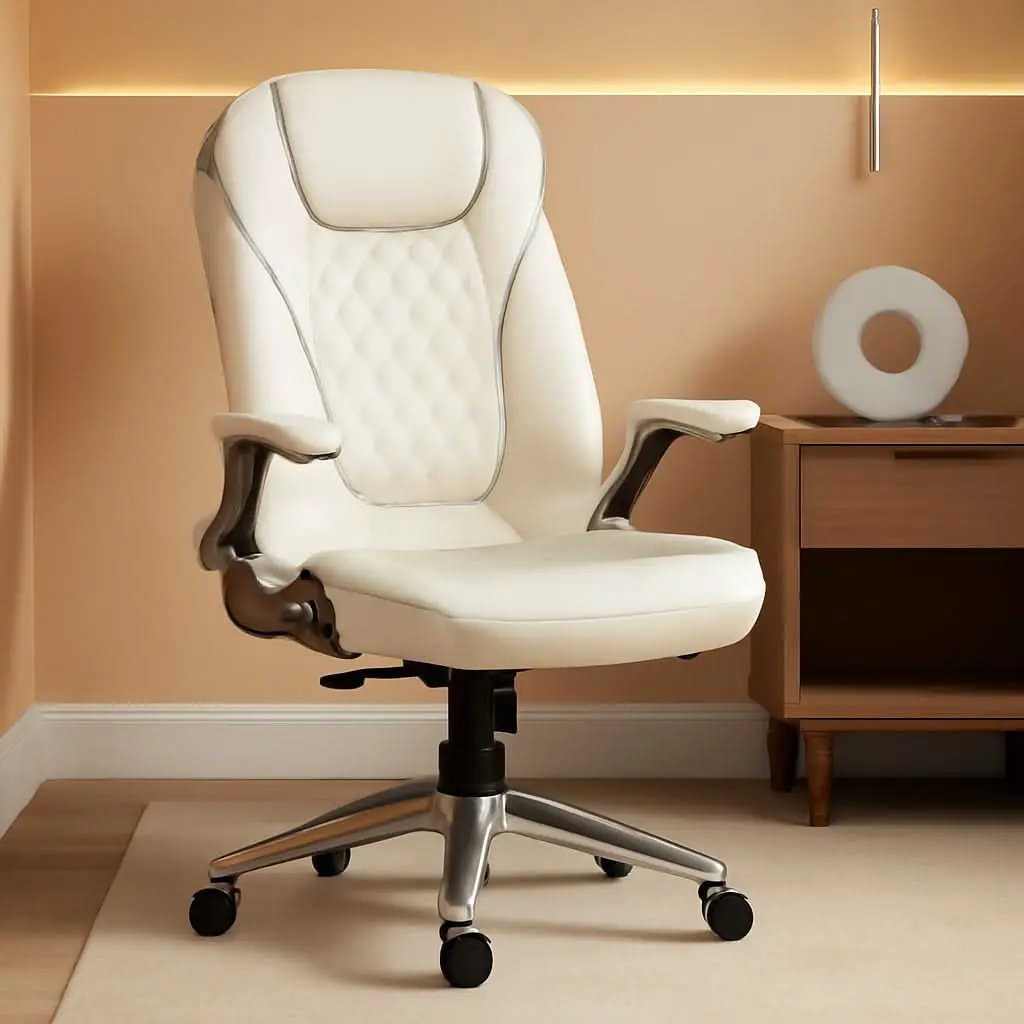Ivory Ergonomic High Back Office Chair With Leather Seat from PriceLows™