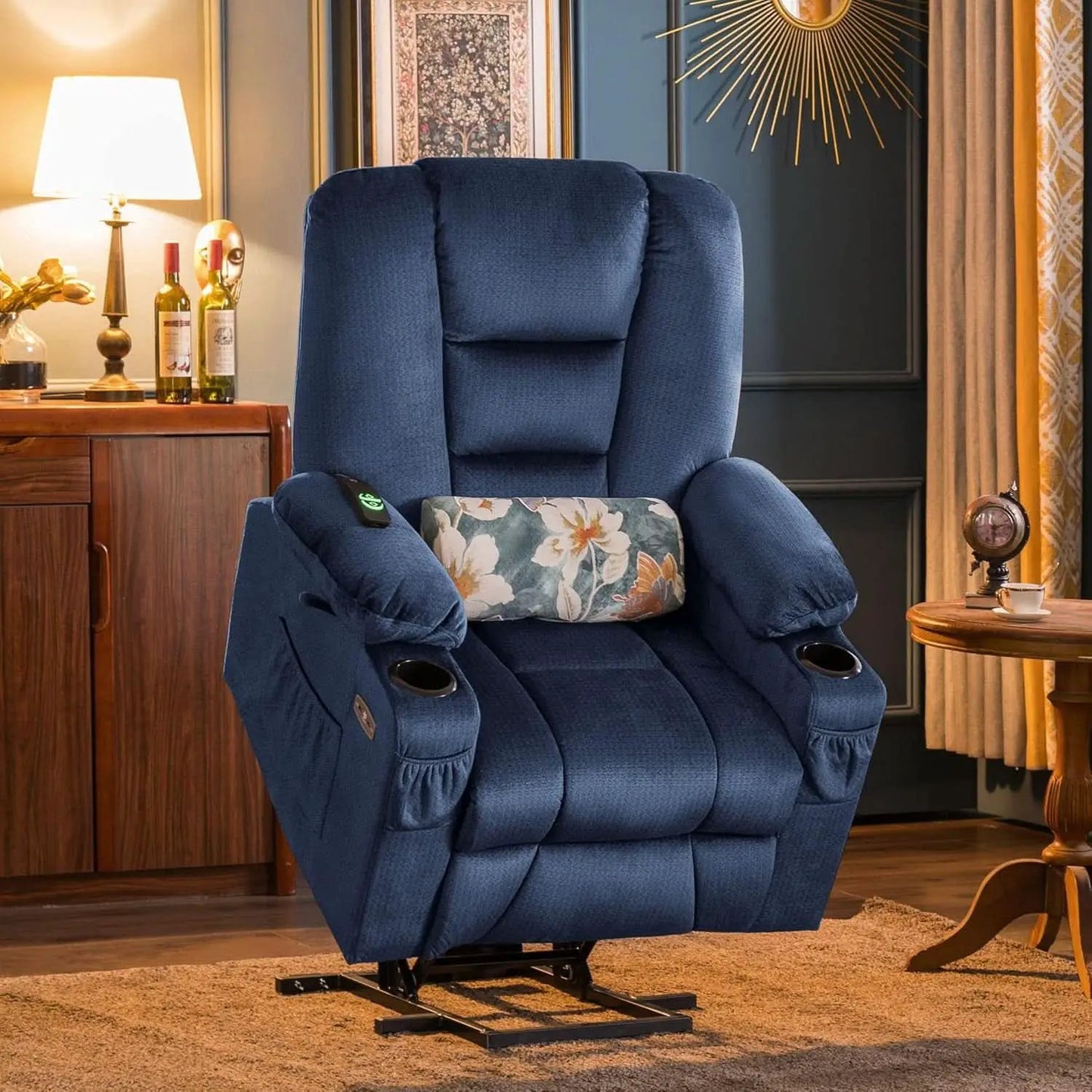Power Lift Recliner Chair With Massage And Heat Navy Blue from PriceLows™
