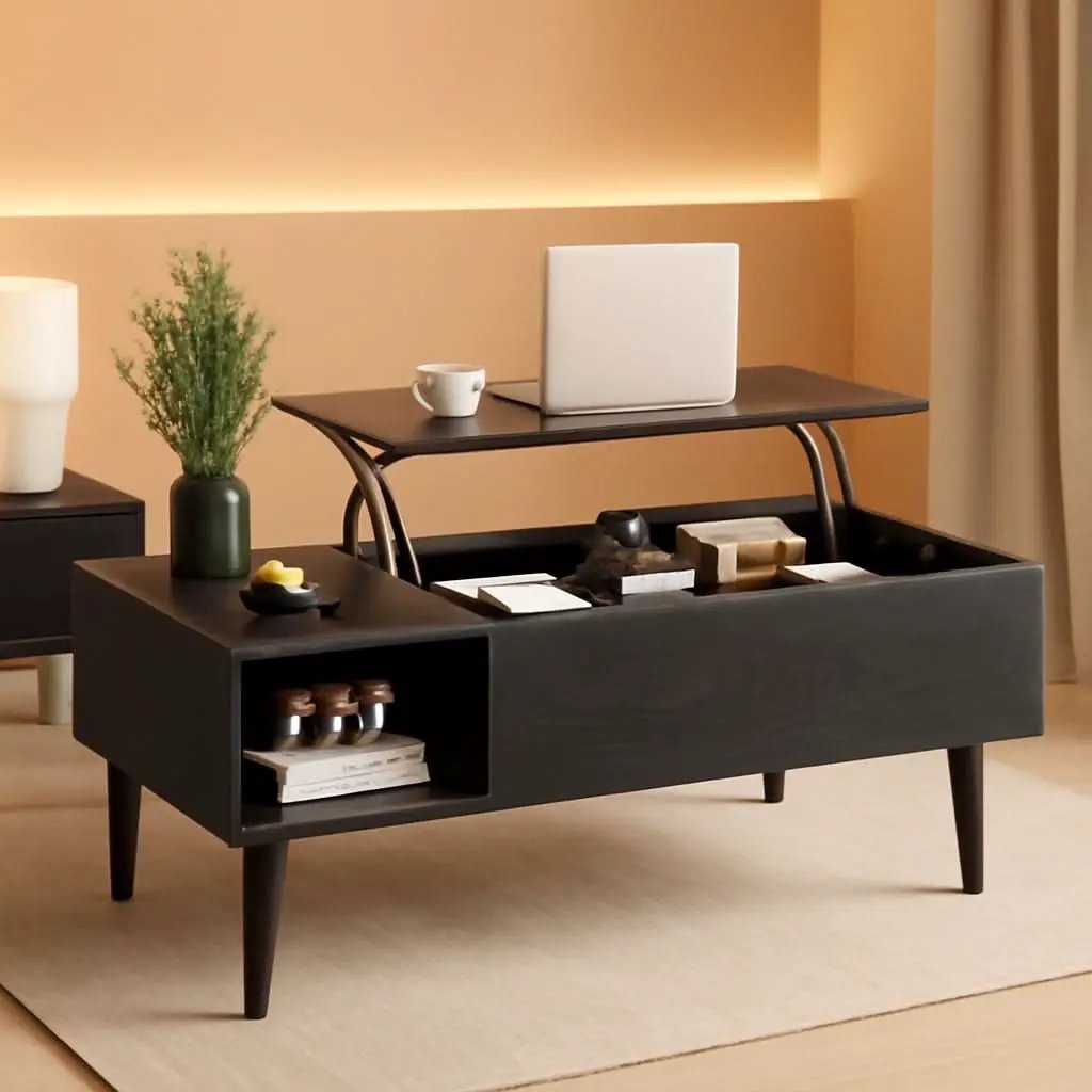 Black Wood Lift Top Coffee Table With Hidden Compartment from PriceLows™