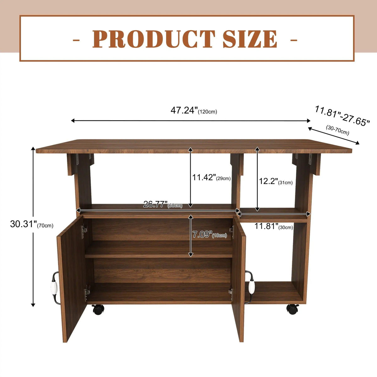 Multi Functional Folding Table With Storage Shelves And Wheels Island | 3 Pieces | Home Furniture | Home