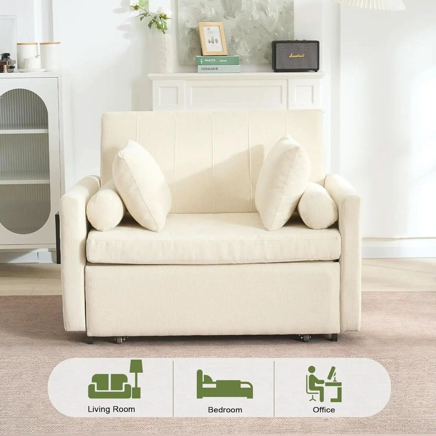 Oversize 45 Inch Sleeper Chair Bed With Wing Table Beige from PriceLows™