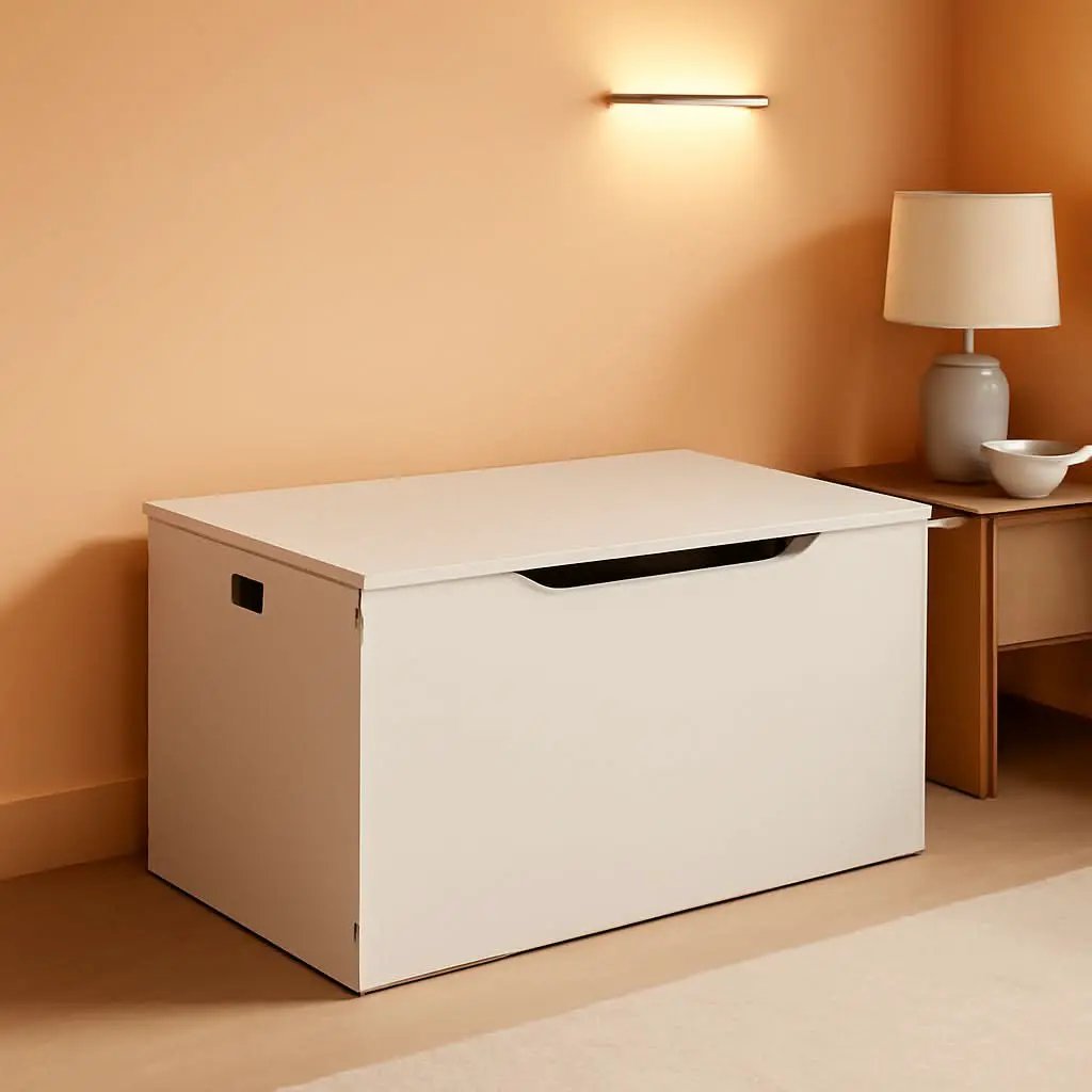White Toy Storage Chest Bench FourCubicFeet FlipTopLid from PriceLows™