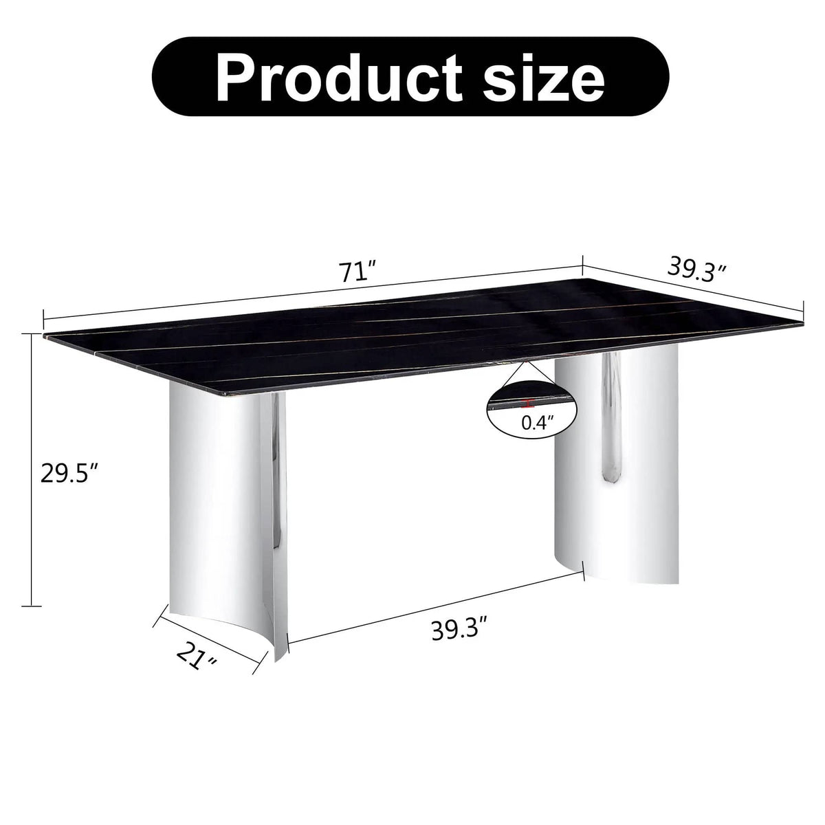 Modern Minimalist Dining Table With Marble Glass Top | 71 x 39.3 x 29.5 in | Marble & Glass | Dining Room