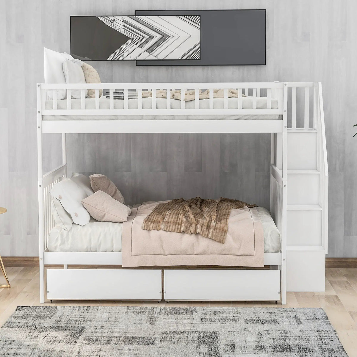 Twin Over Full Bunk Bed | Built In Staircase | Steel Frame