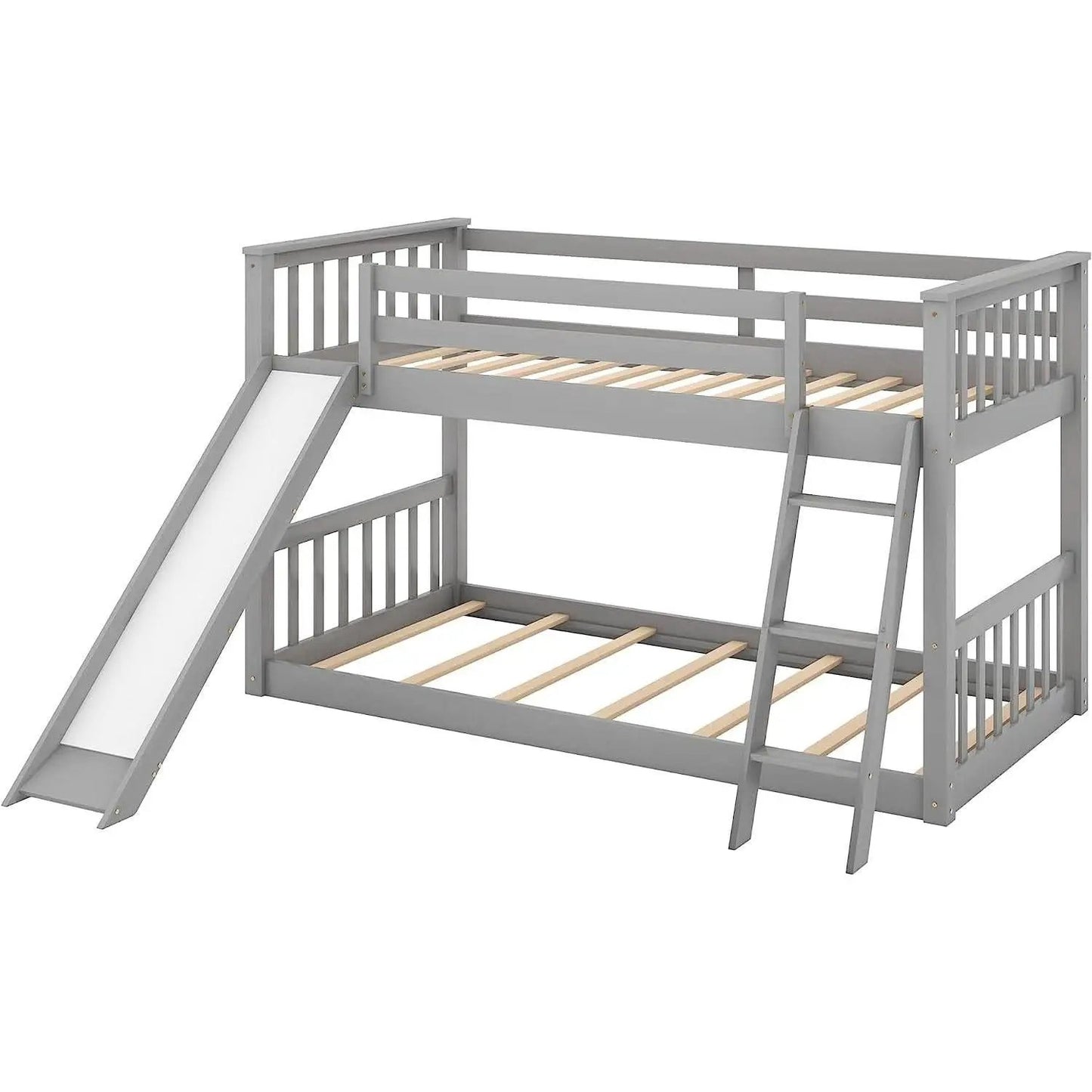 Grey Twin Bunk Bed With Slide Solid Pine Construction from PriceLows™