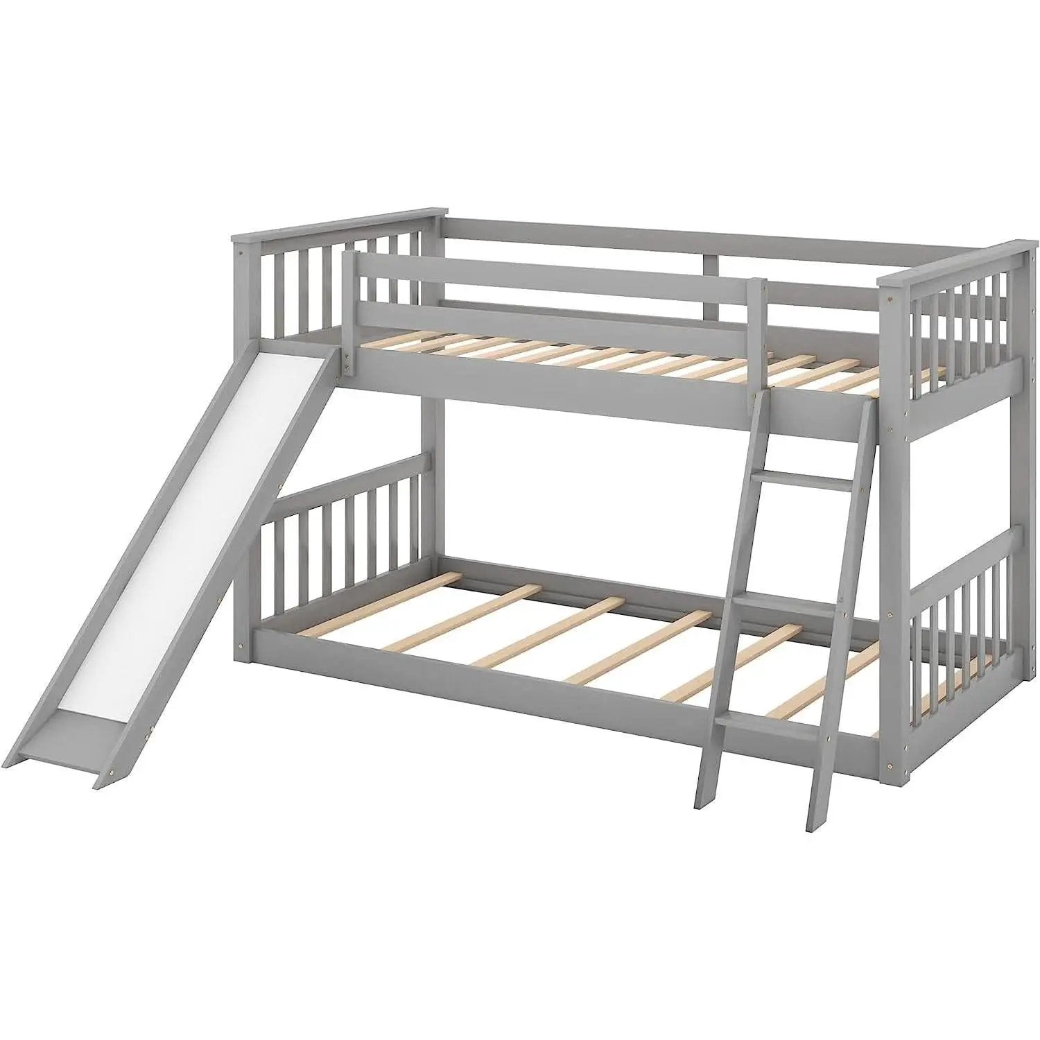 Grey Twin Bunk Bed With Slide Solid Pine Construction from PriceLows™