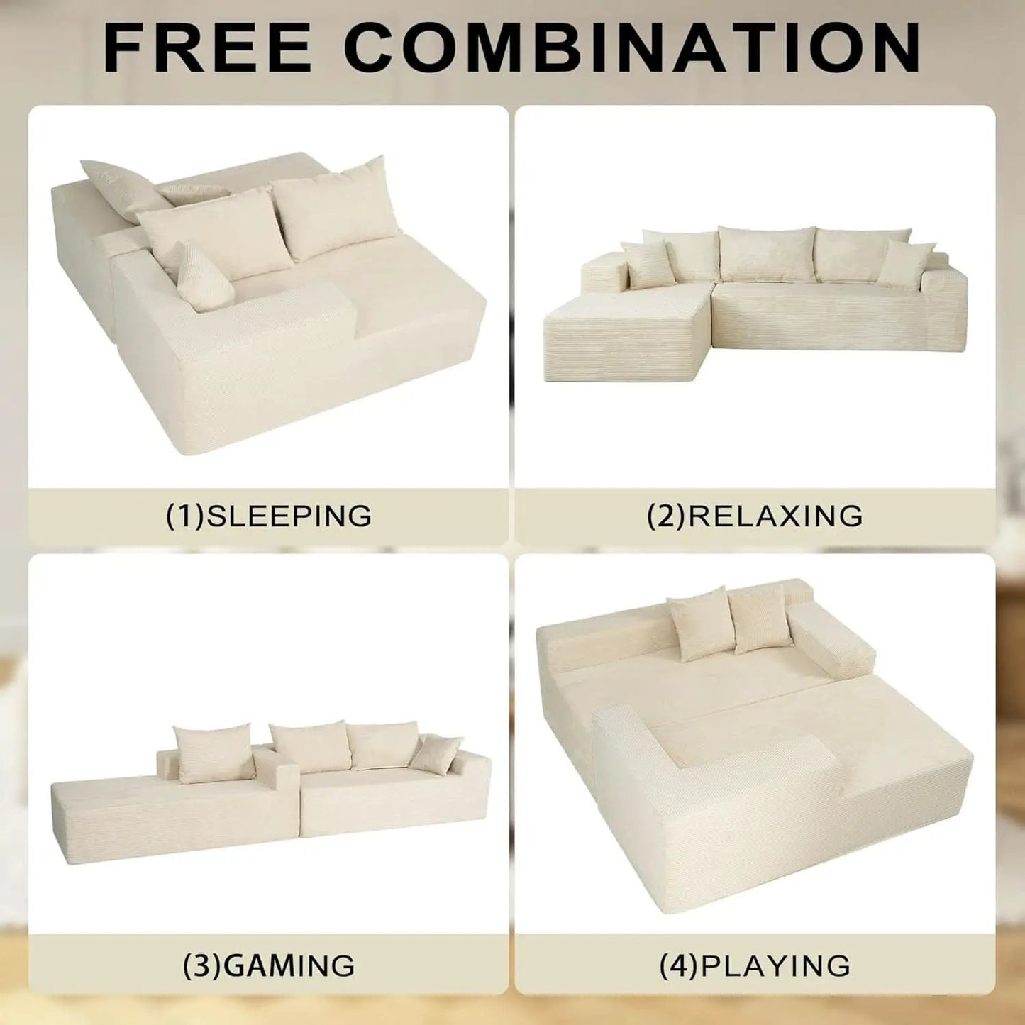 Beige L-Shape Modular Sectional Couch for Living Room from PriceLows™