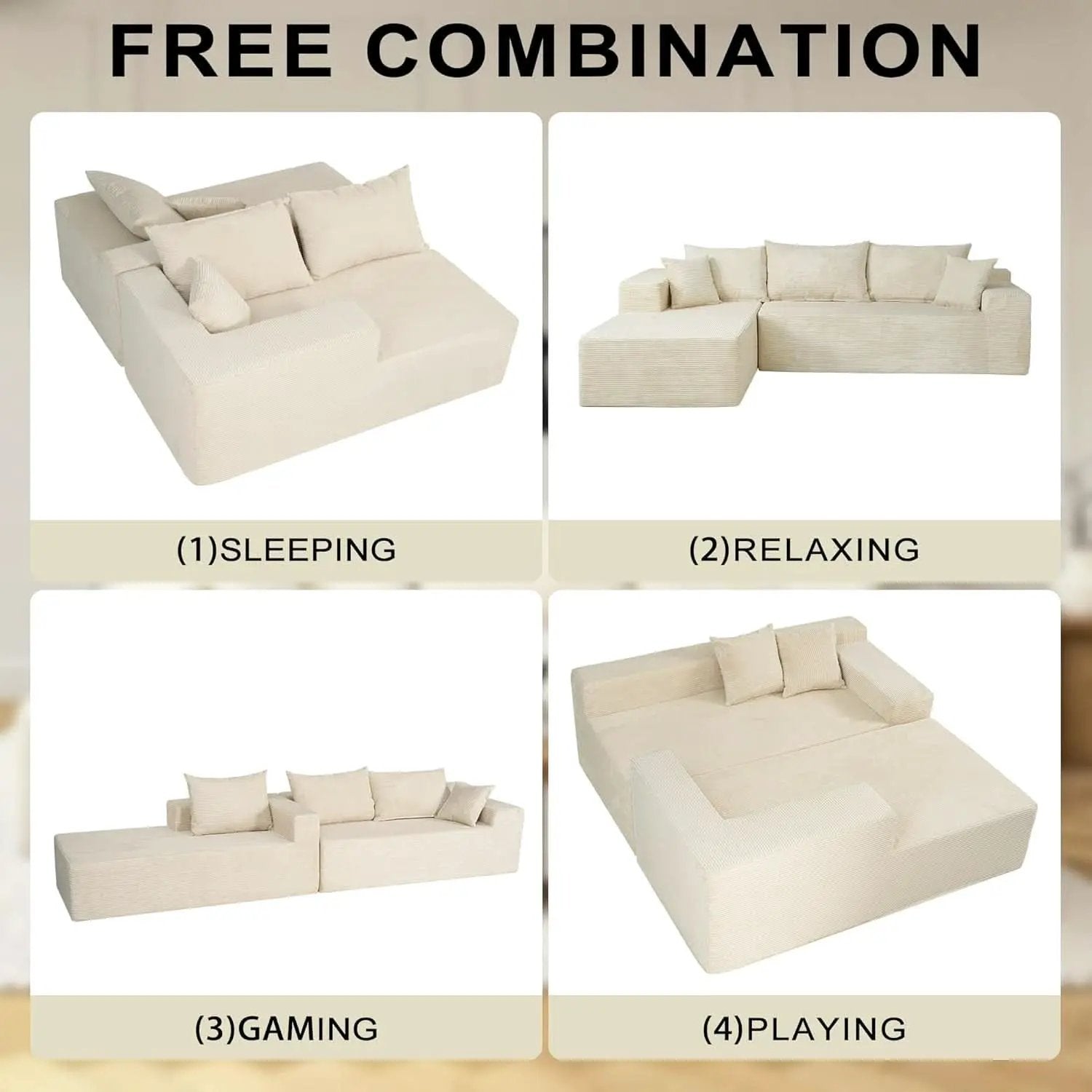 Beige L-Shape Modular Sectional Couch for Living Room from PriceLows™