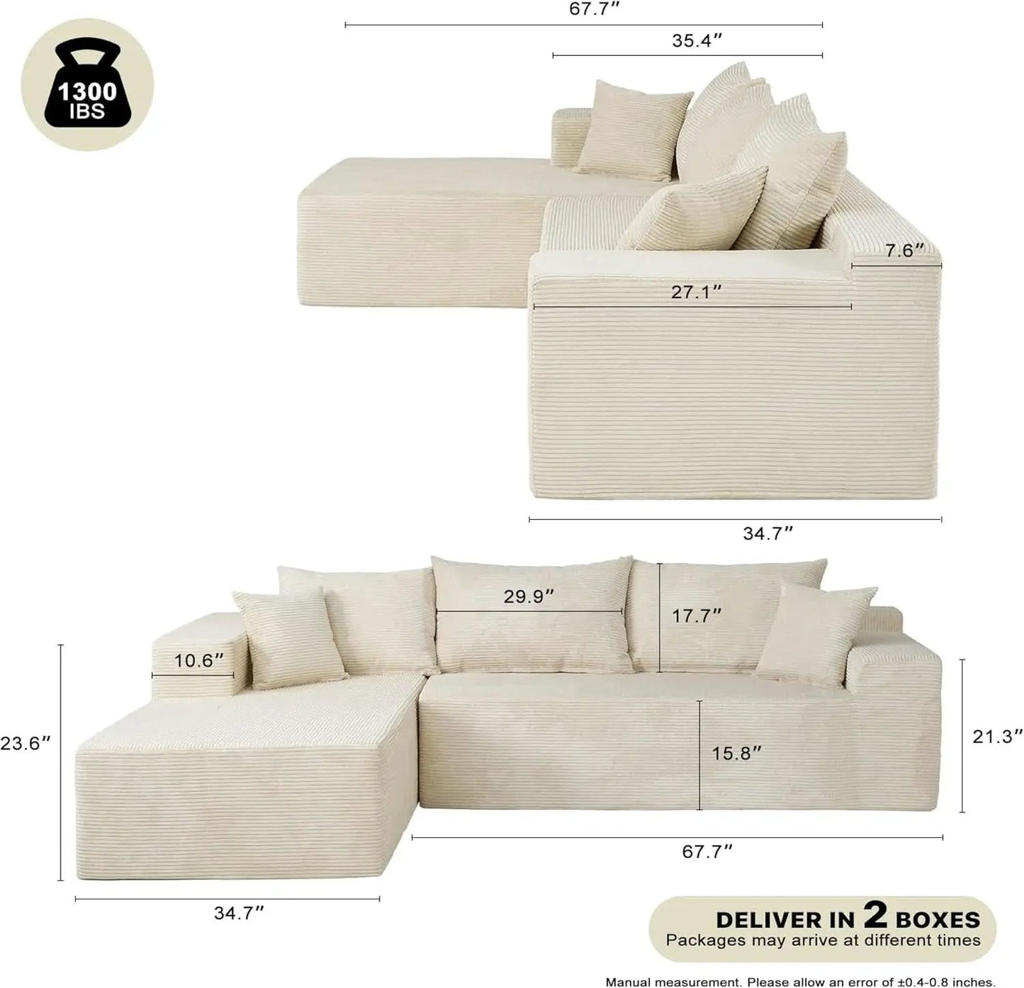 Beige L-Shape Modular Sectional Couch for Living Room from PriceLows™