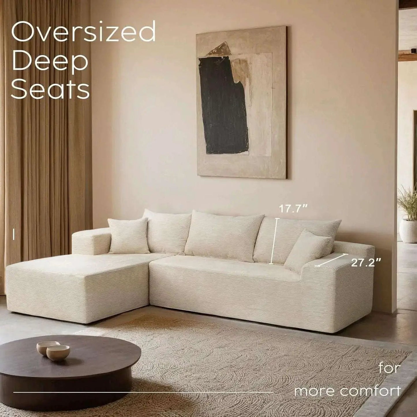 Beige L-Shape Modular Sectional Couch for Living Room from PriceLows™