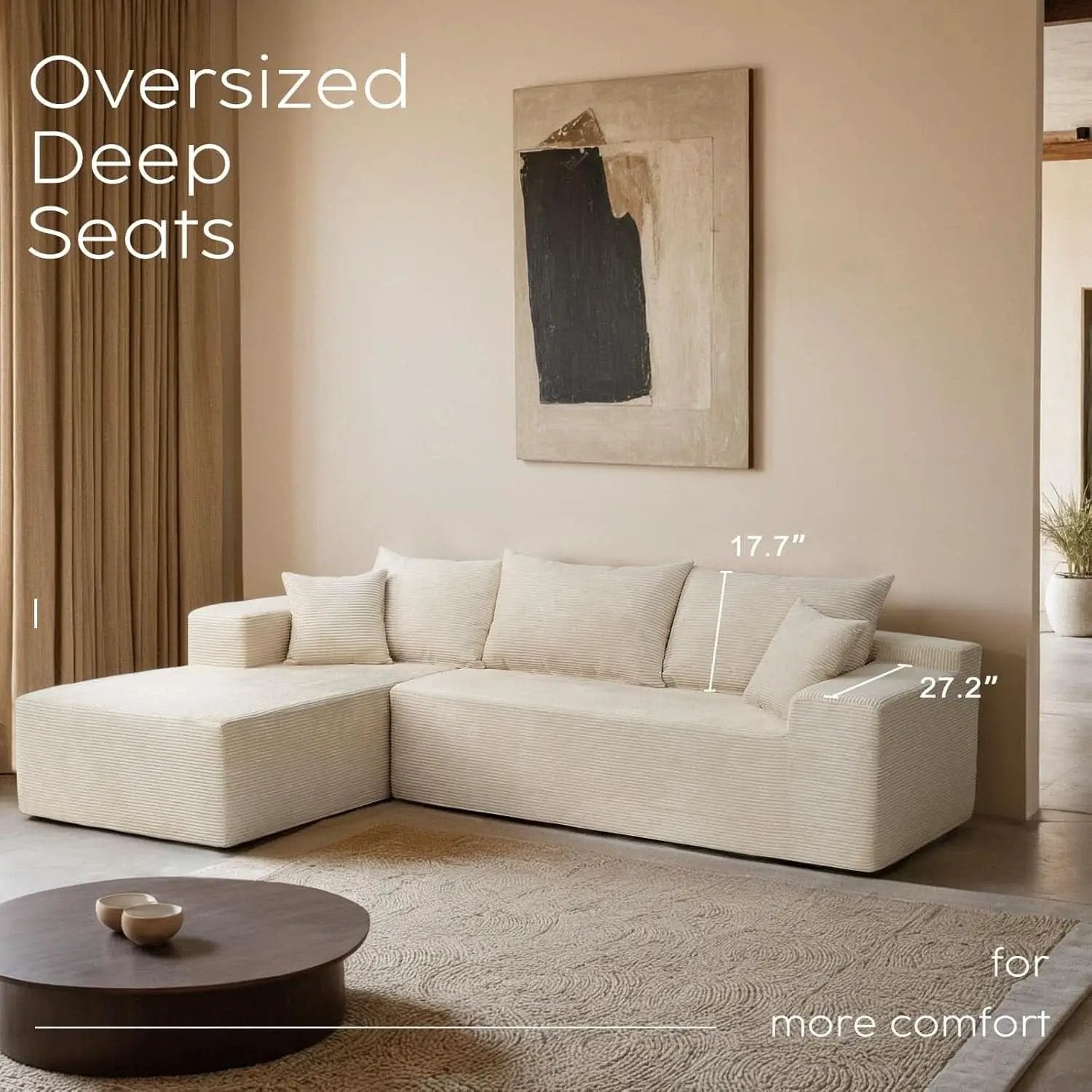 Beige L-Shape Modular Sectional Couch for Living Room from PriceLows™