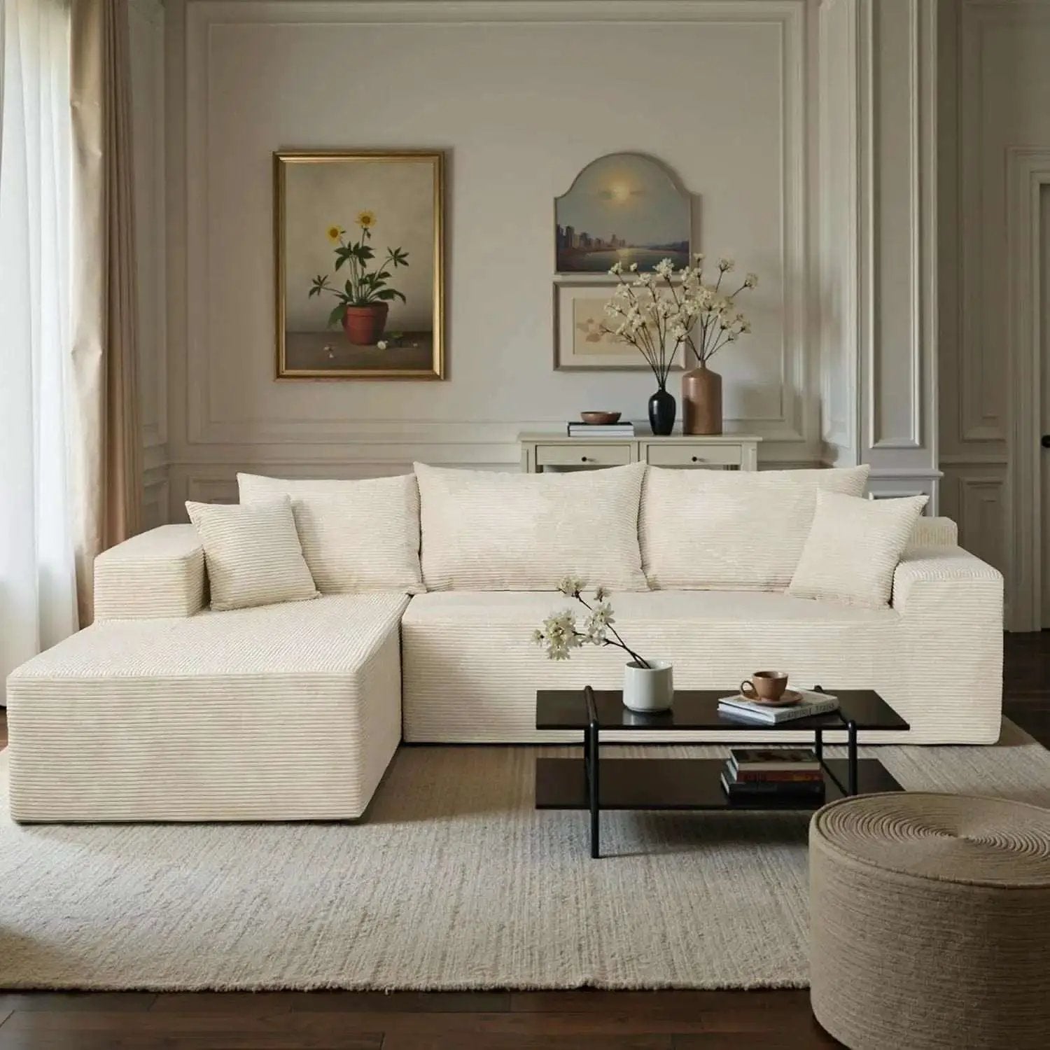 Beige L-Shape Modular Sectional Couch for Living Room from PriceLows™