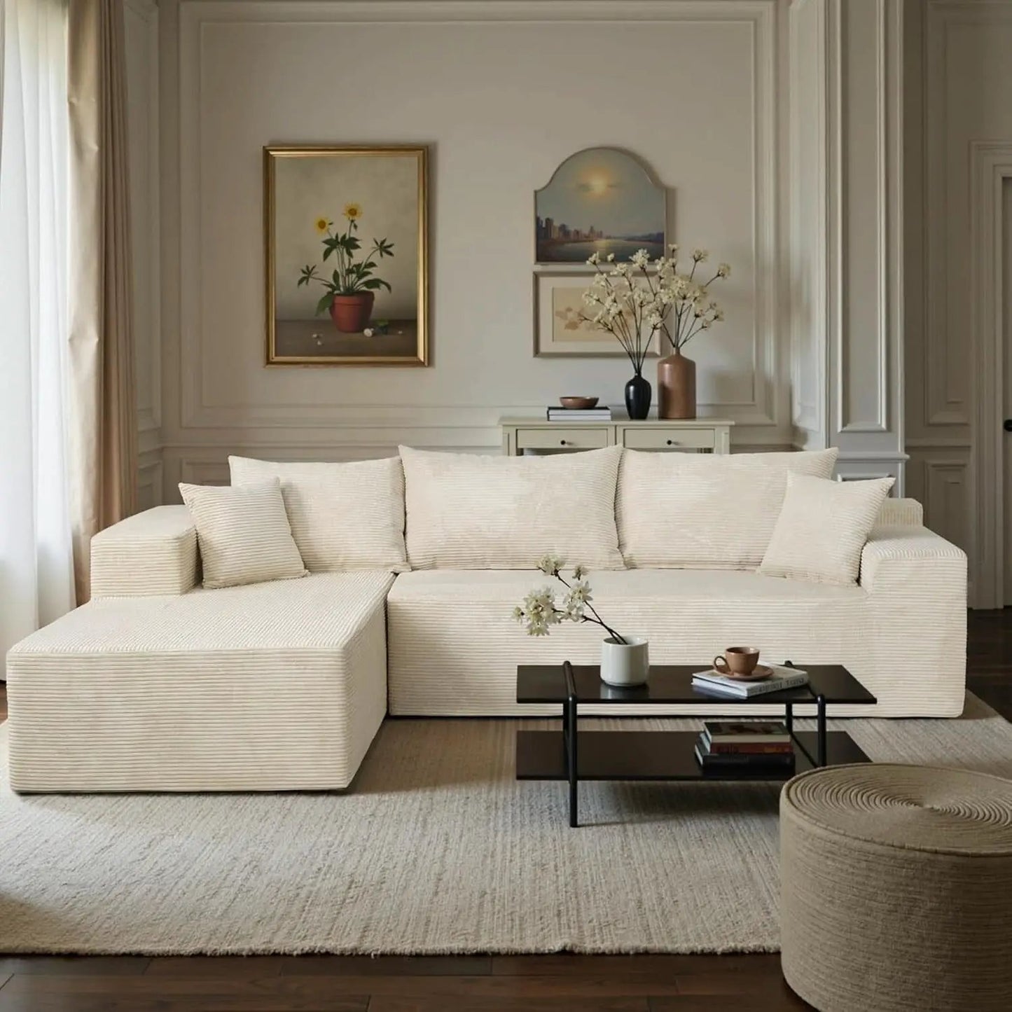 Beige L-Shape Modular Sectional Couch for Living Room from PriceLows™