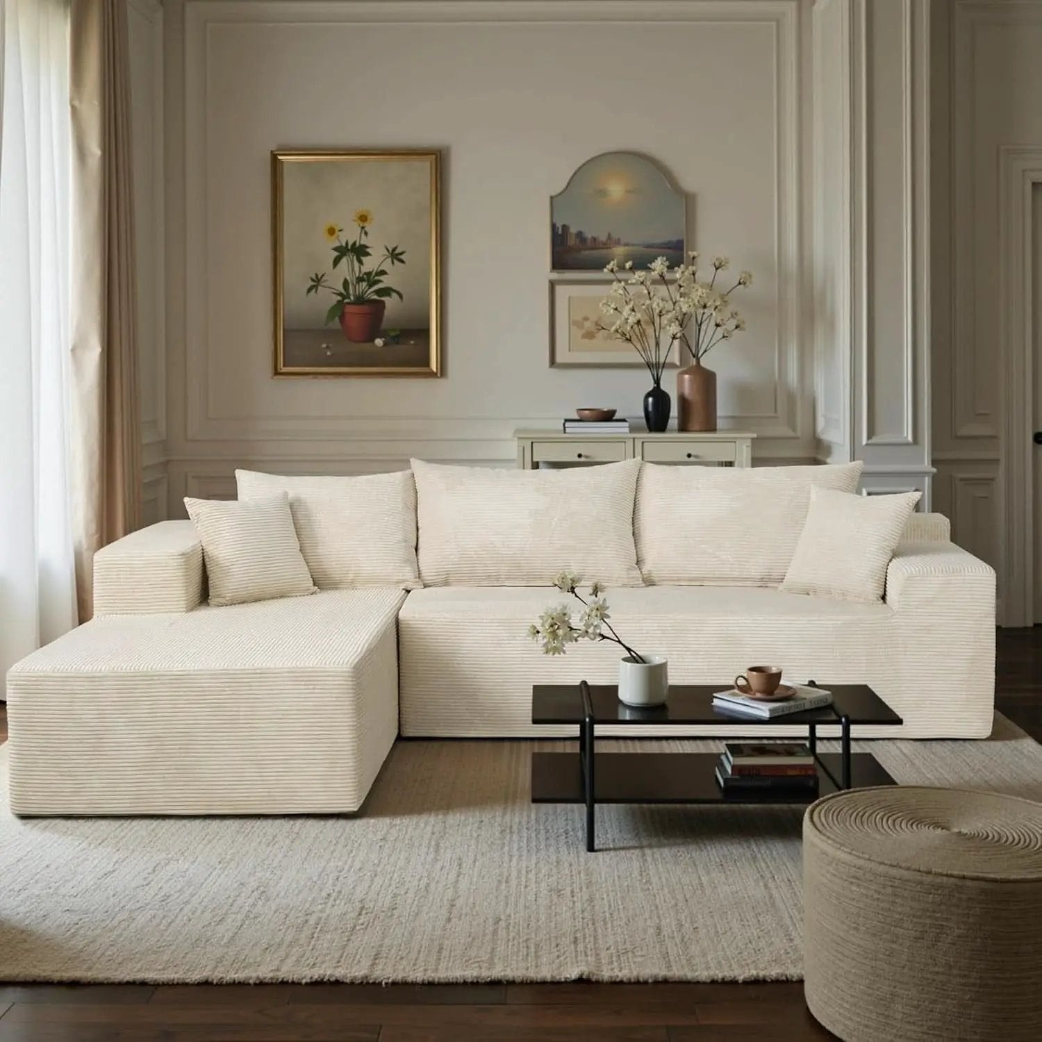 Beige L-Shape Modular Sectional Couch for Living Room from PriceLows™
