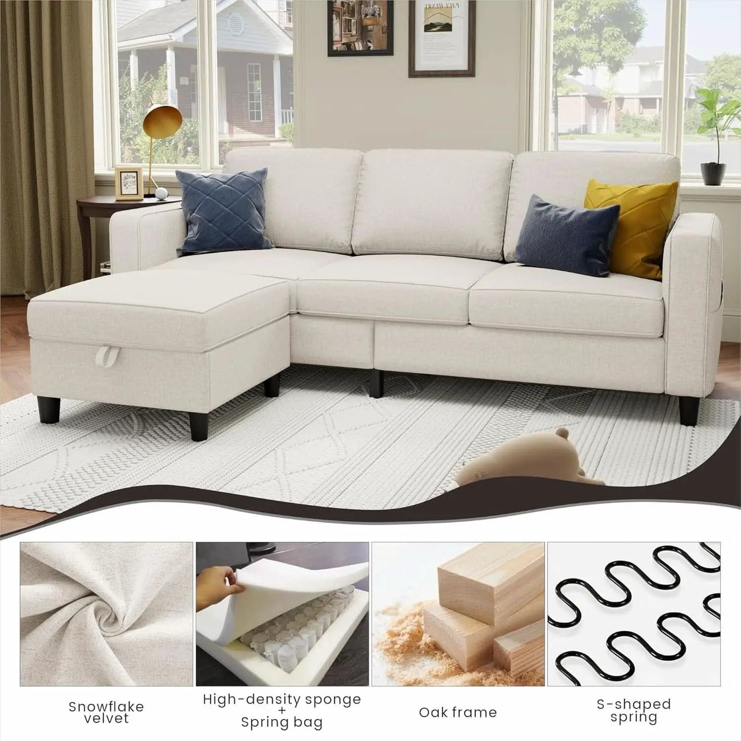 Beige Sectional Sofa for Small Spaces Comfortable and Versatile from PriceLows™