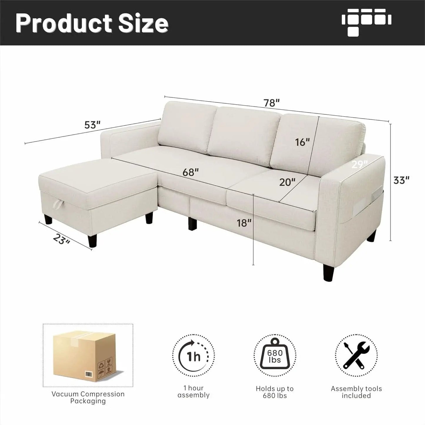 Beige Sectional Sofa for Small Spaces Comfortable and Versatile from PriceLows™