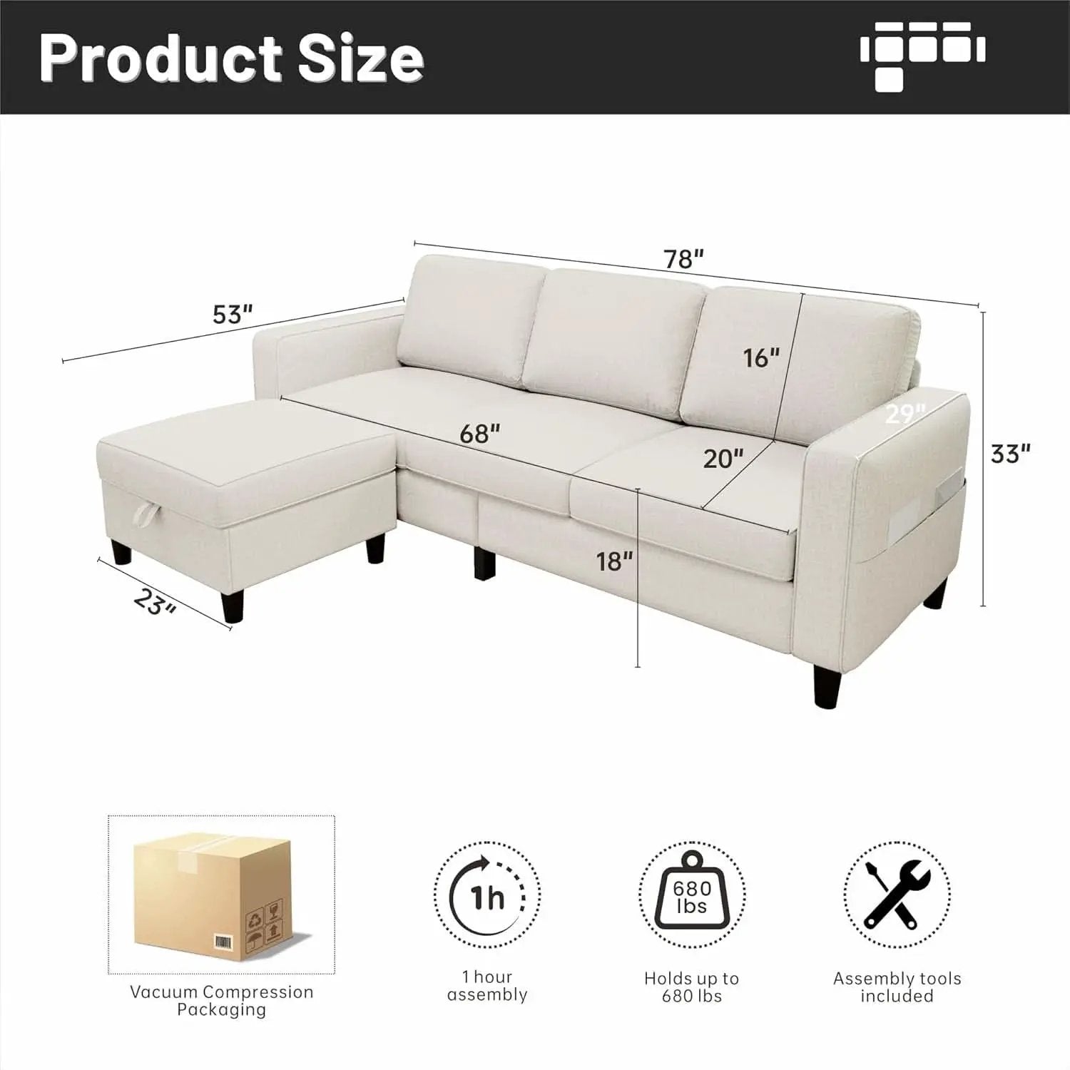 Beige Sectional Sofa for Small Spaces Comfortable and Versatile from PriceLows™