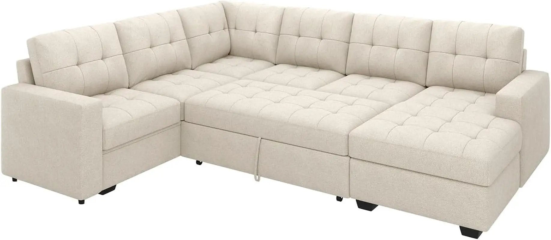 Beige U Shaped Sleeper Sofa Bed with Storage from PriceLows™