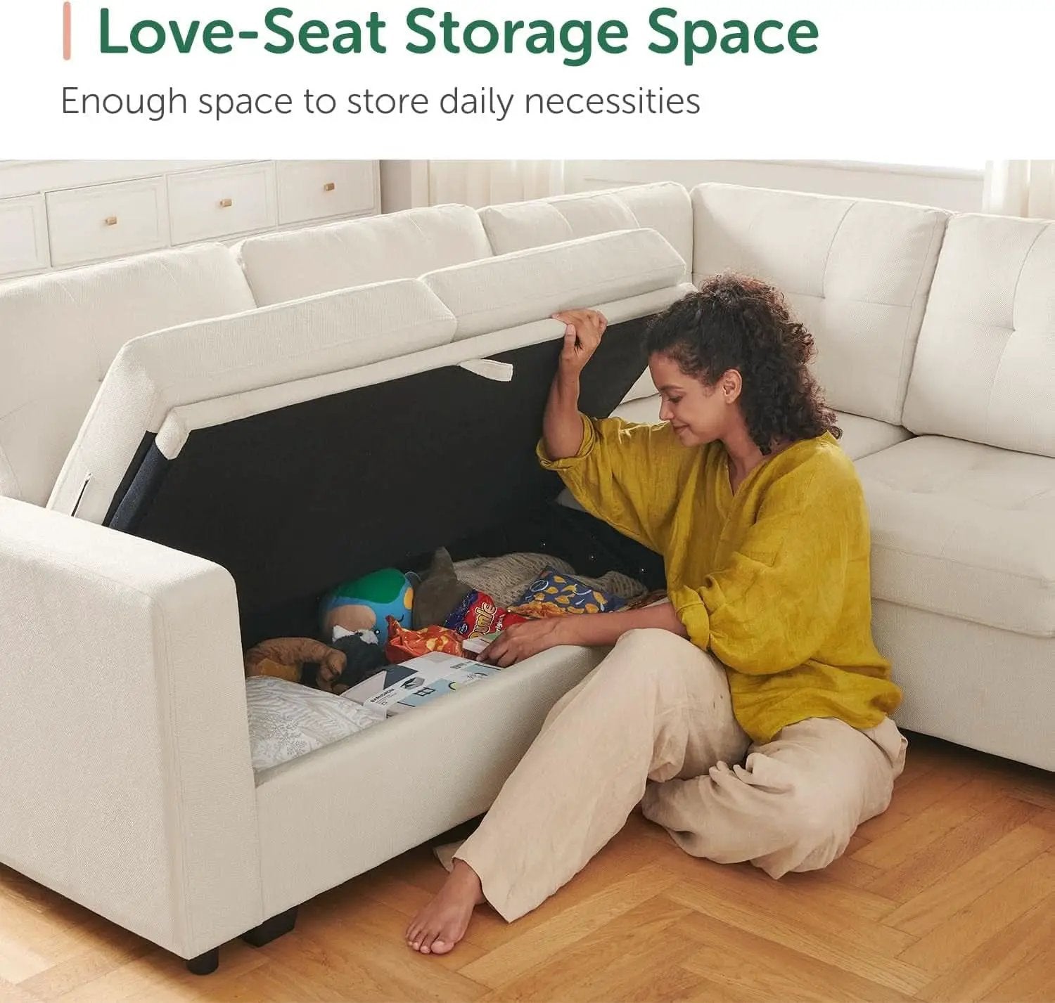 Beige U Shaped Sleeper Sofa Bed with Storage from PriceLows™