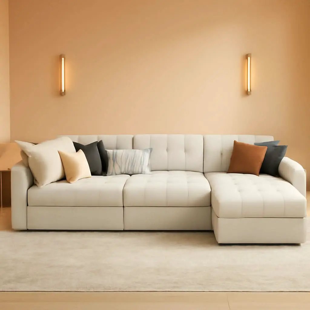 Beige U Shaped Sleeper Sofa Bed with Storage from PriceLows™