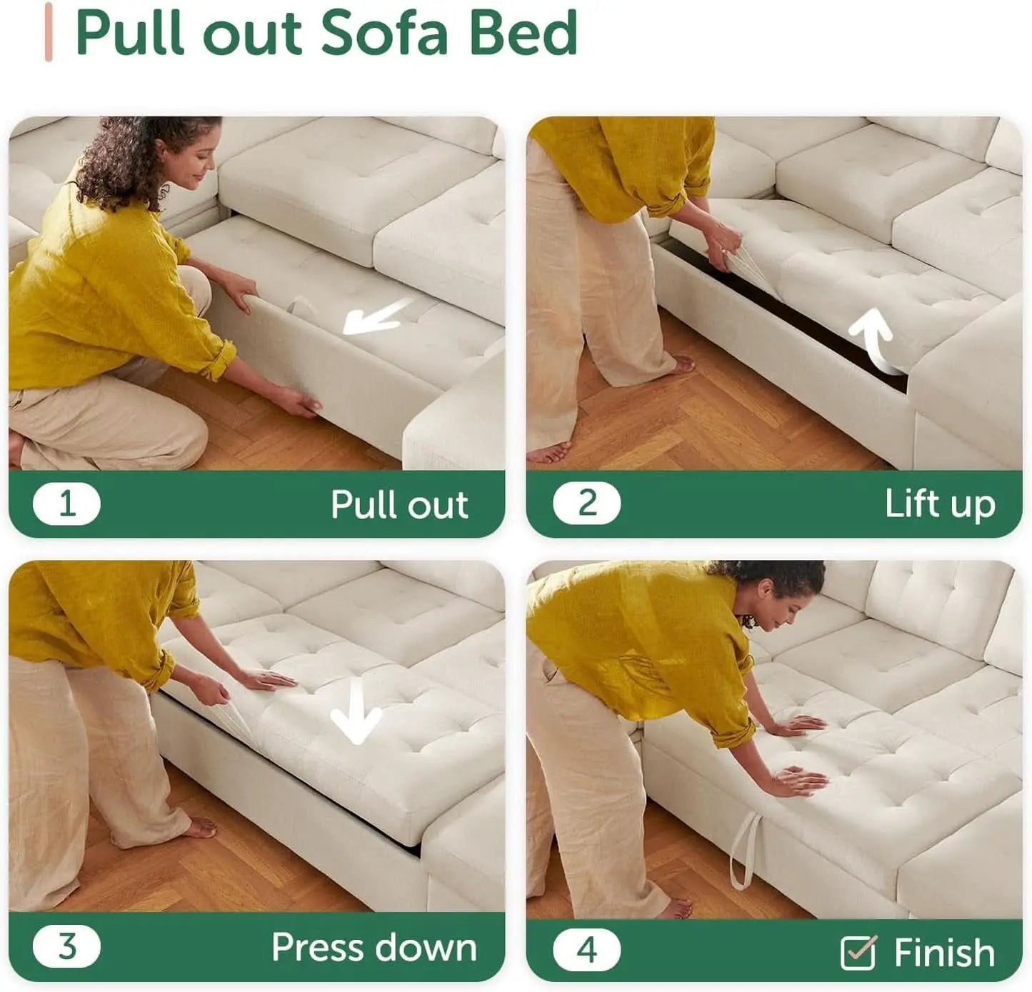 Beige U Shaped Sleeper Sofa Bed with Storage from PriceLows™