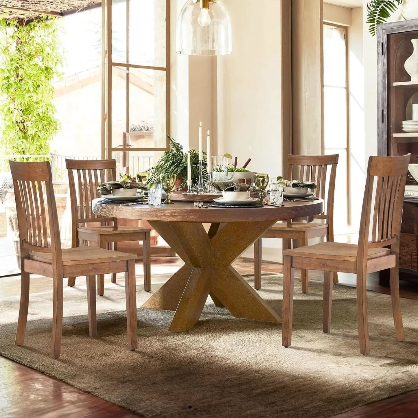 Windsor Spindle Back Dining Chairs Set Of 6 In Light Brown from PriceLows™